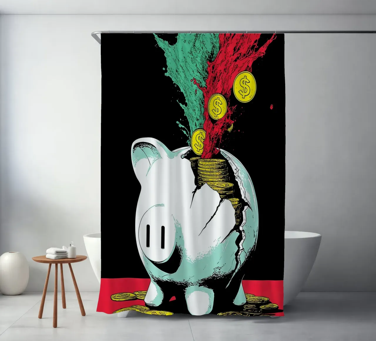 Piggy Bank With Coins - Pop Art shower curtain by ColorCrash Gallery