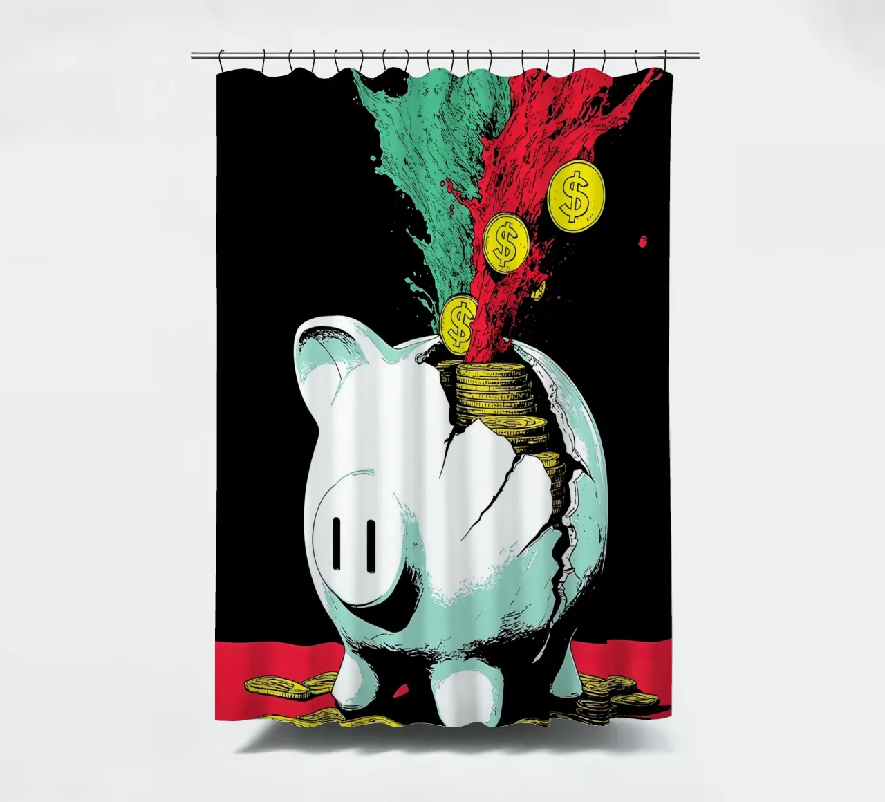 Piggy Bank With Coins - Pop Art shower curtain by ColorCrash Gallery