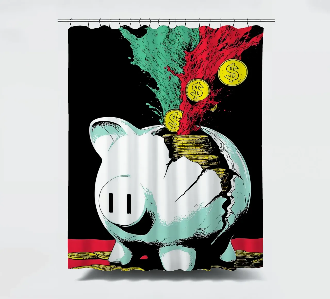 Piggy Bank With Coins - Pop Art shower curtain by ColorCrash Gallery