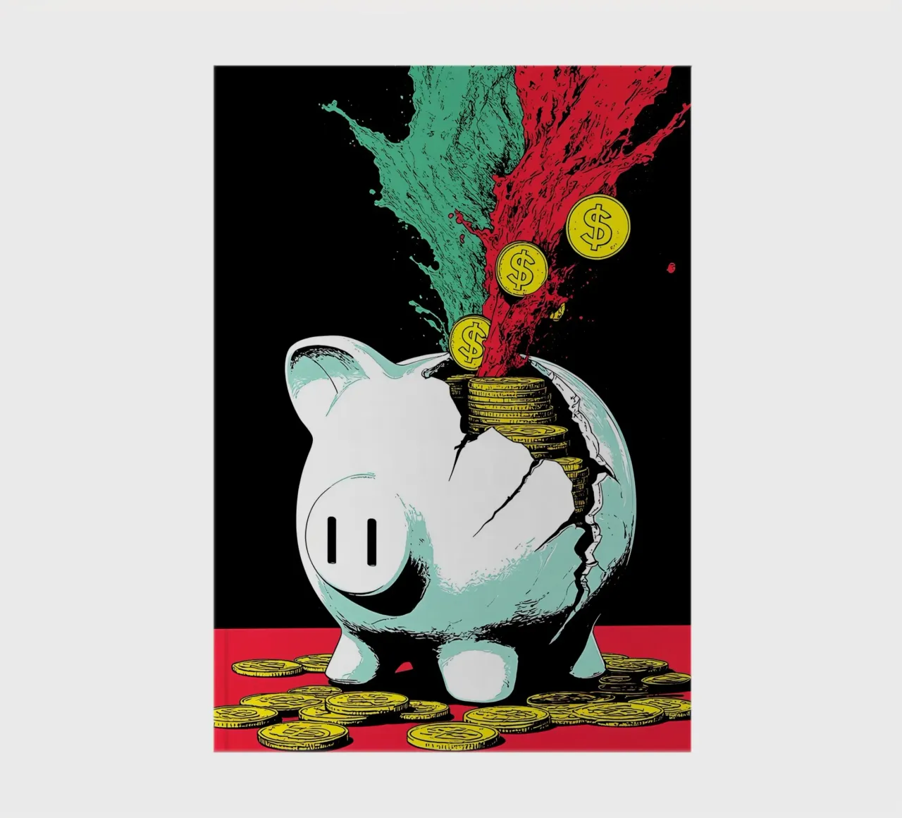 Piggy Bank With Coins - Pop Art notebook by ColorCrash Gallery