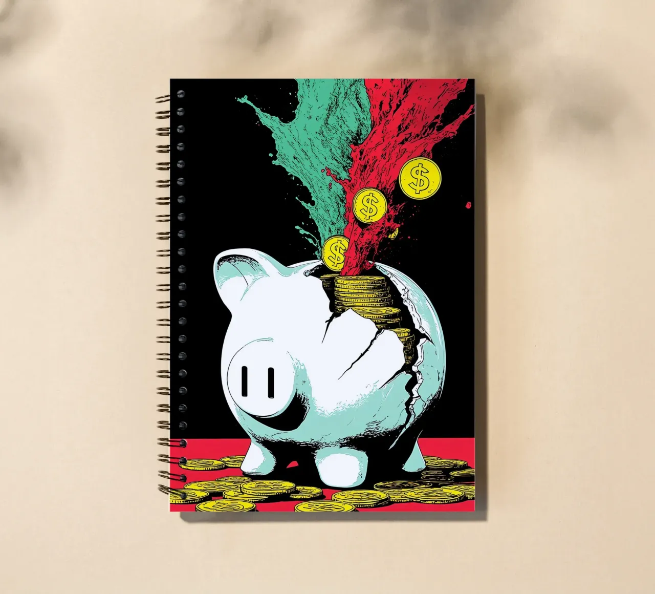 Piggy Bank With Coins - Pop Art spiral notebook by ColorCrash Gallery