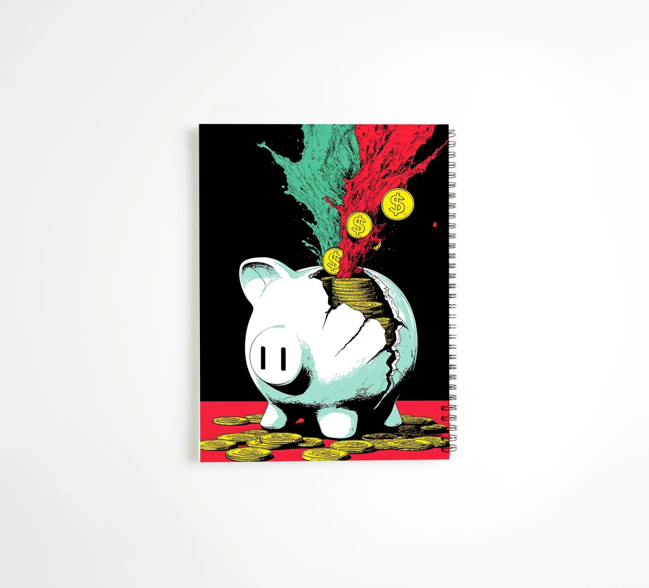 Piggy Bank With Coins - Pop Art spiral notebook by ColorCrash Gallery