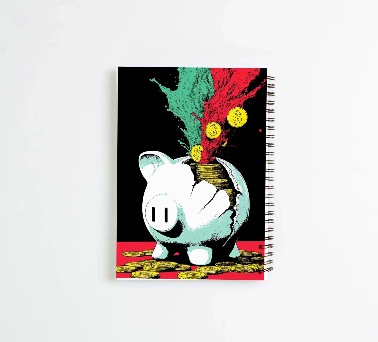 Piggy Bank With Coins - Pop Art spiral notebook by ColorCrash Gallery