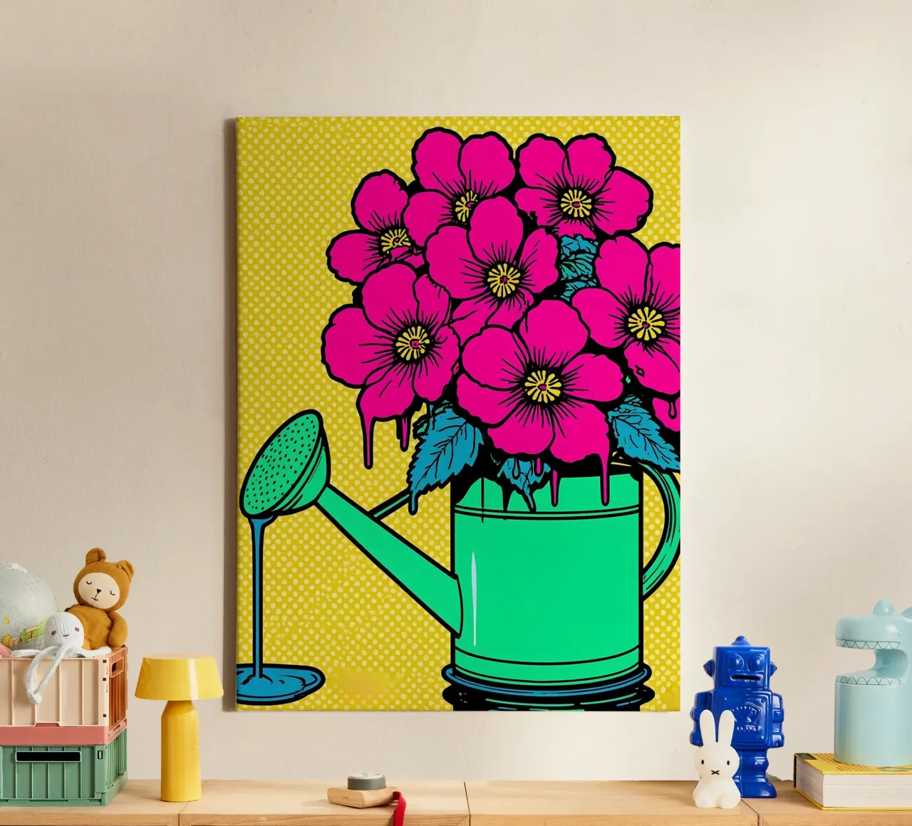 Annaffiatoio floreale - Pop Art tela con Cornice a cassetta da ColorCrash Gallery
