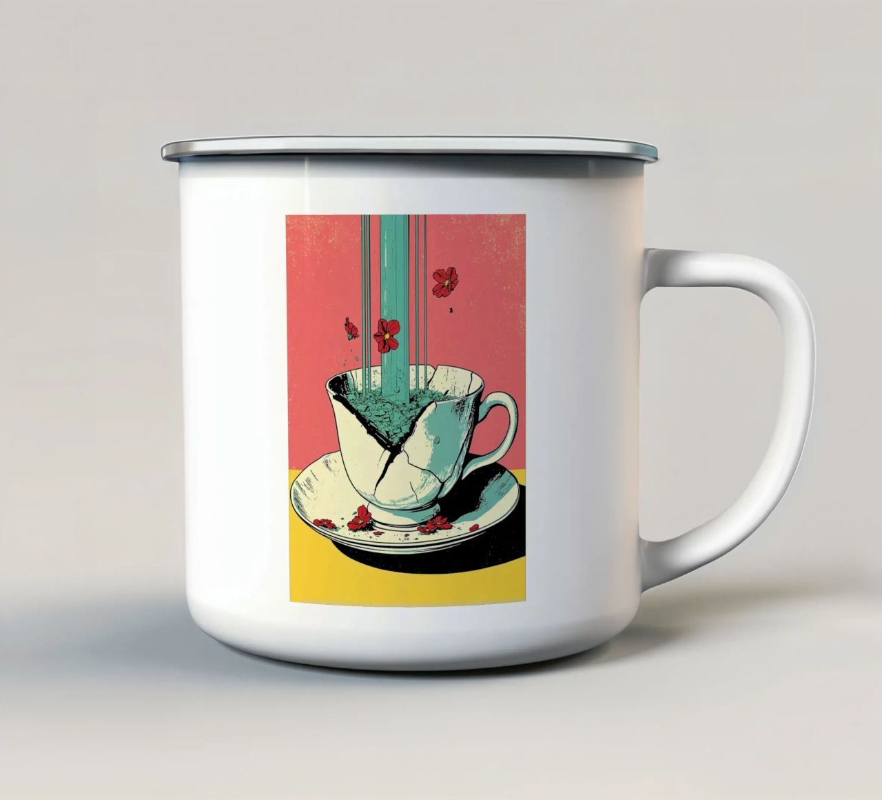 Zerbrochene Tasse - Pop Art Emaille Tasse von ColorCrash Gallery