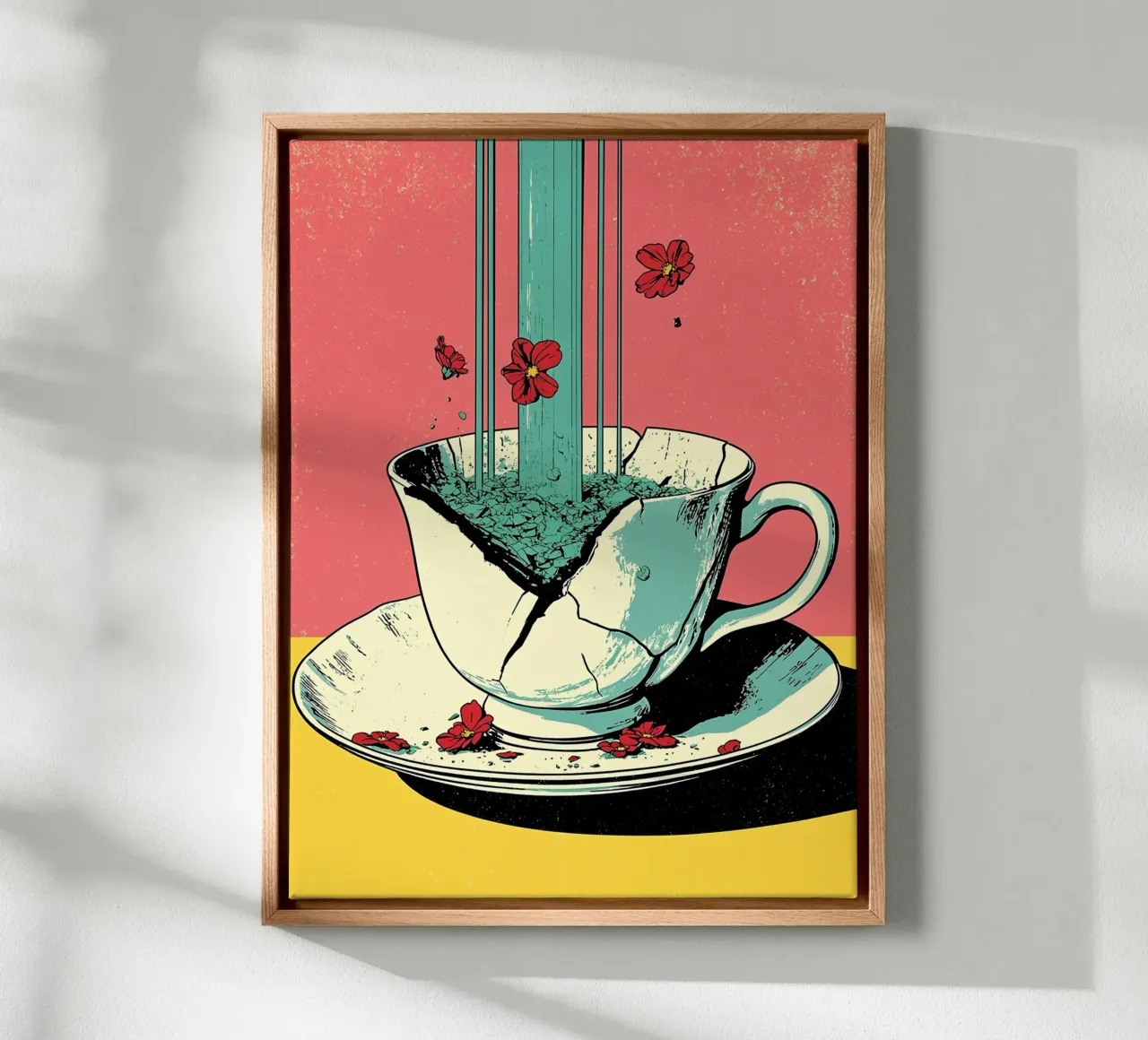 Gebarsten beker - Pop-art canvas met Baklijst van ColorCrash Gallery