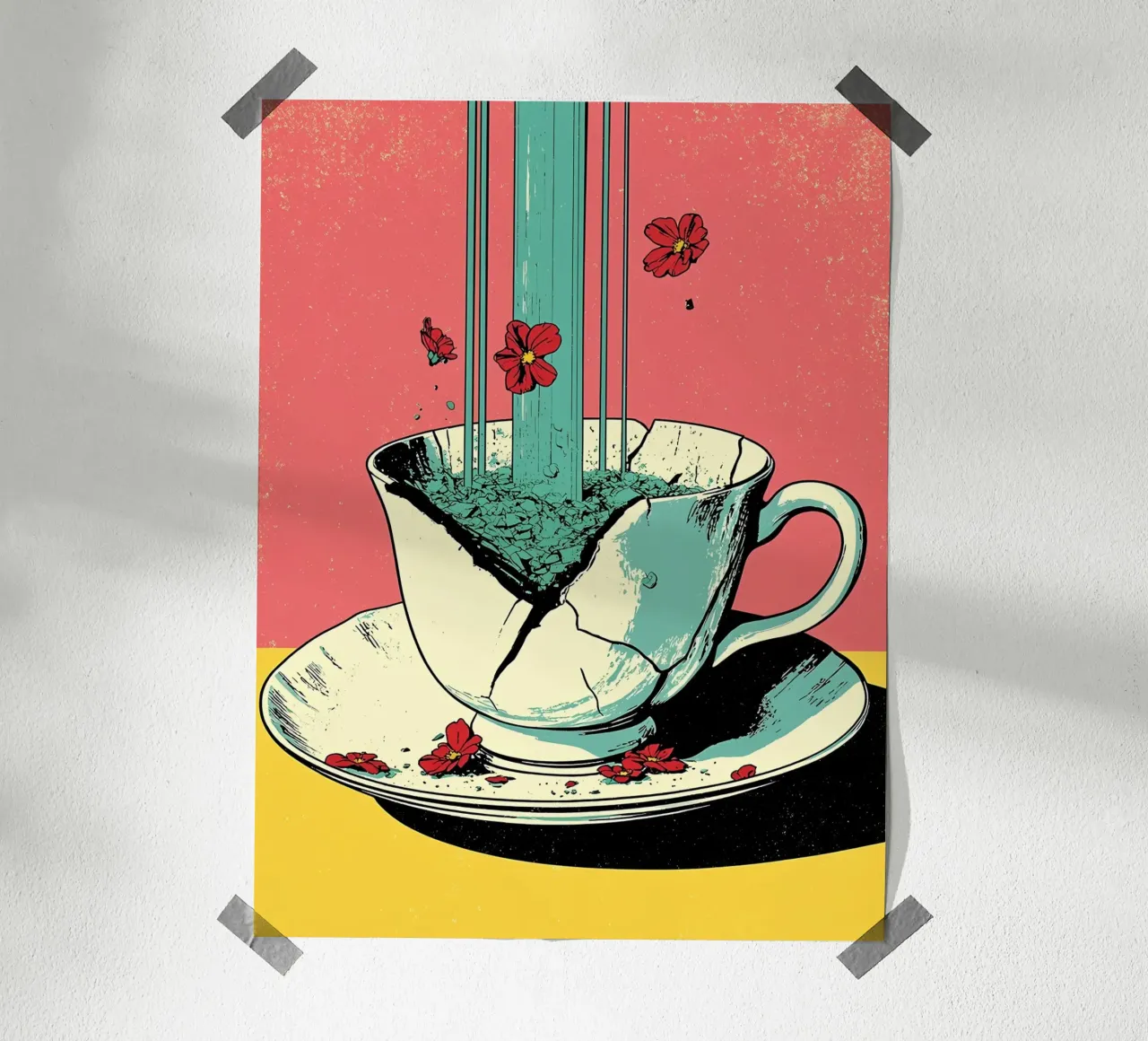 Cracked Cup - Pop Art poster with aluminum frame by ColorCrash Gallery