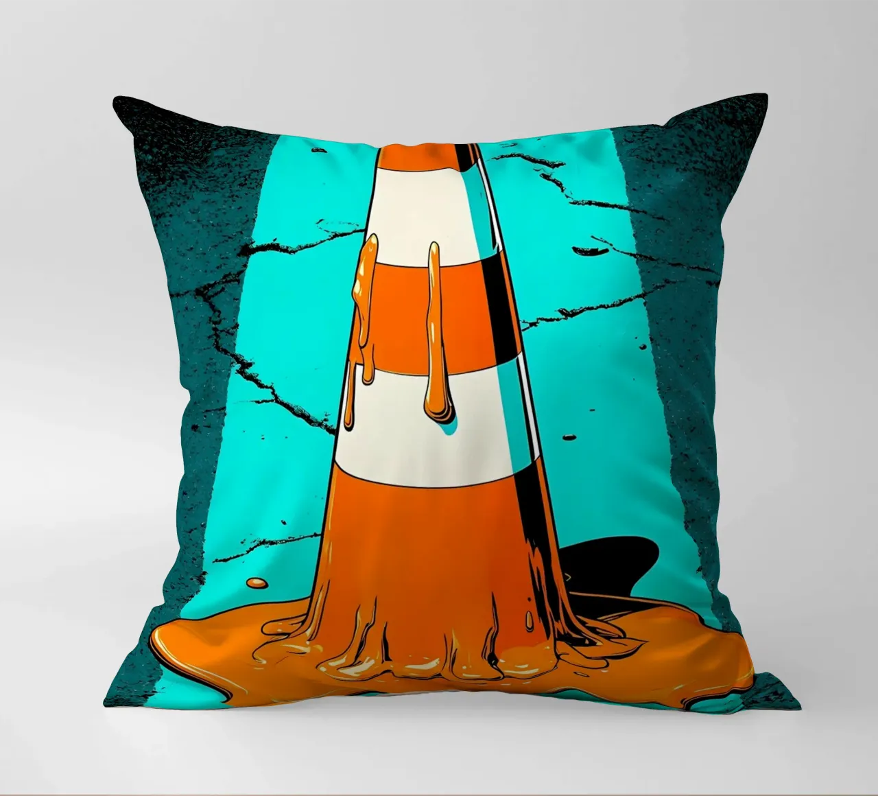 Cono da traffico che si scioglie - Pop Art cuscino da ColorCrash Gallery