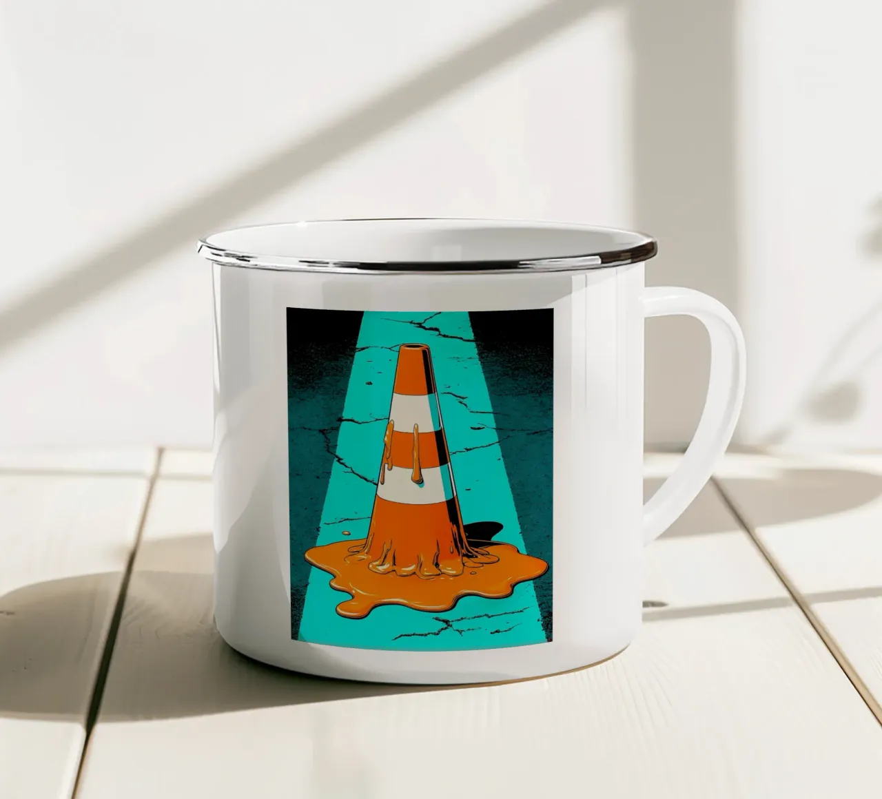 Cono da traffico che si scioglie - Pop Art tazza in smalto da ColorCrash Gallery
