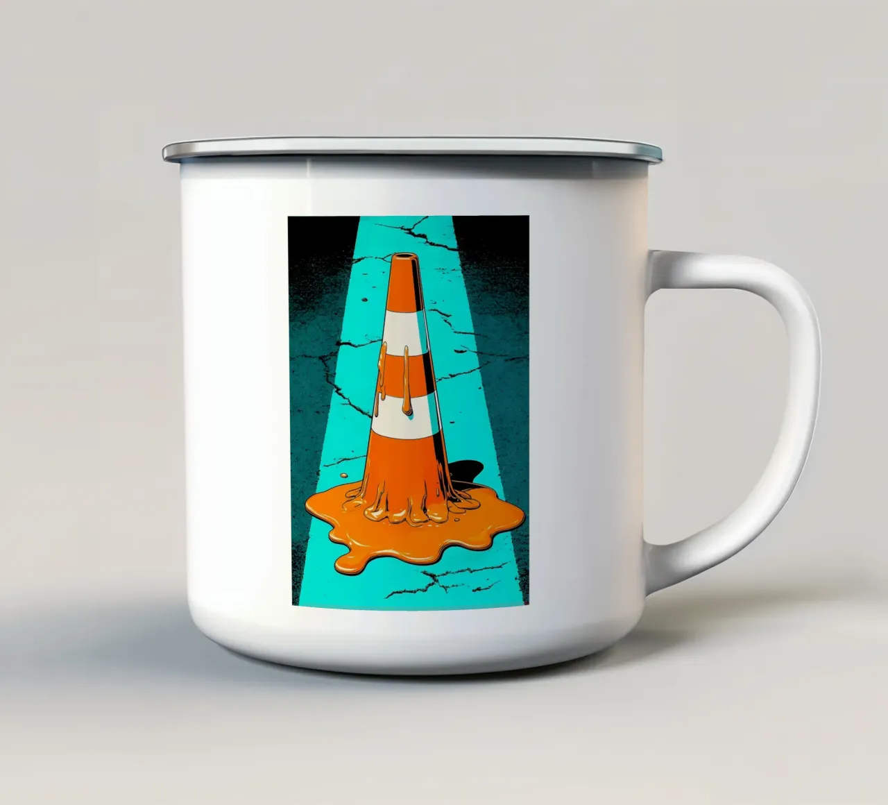 Cono da traffico che si scioglie - Pop Art tazza in smalto da ColorCrash Gallery