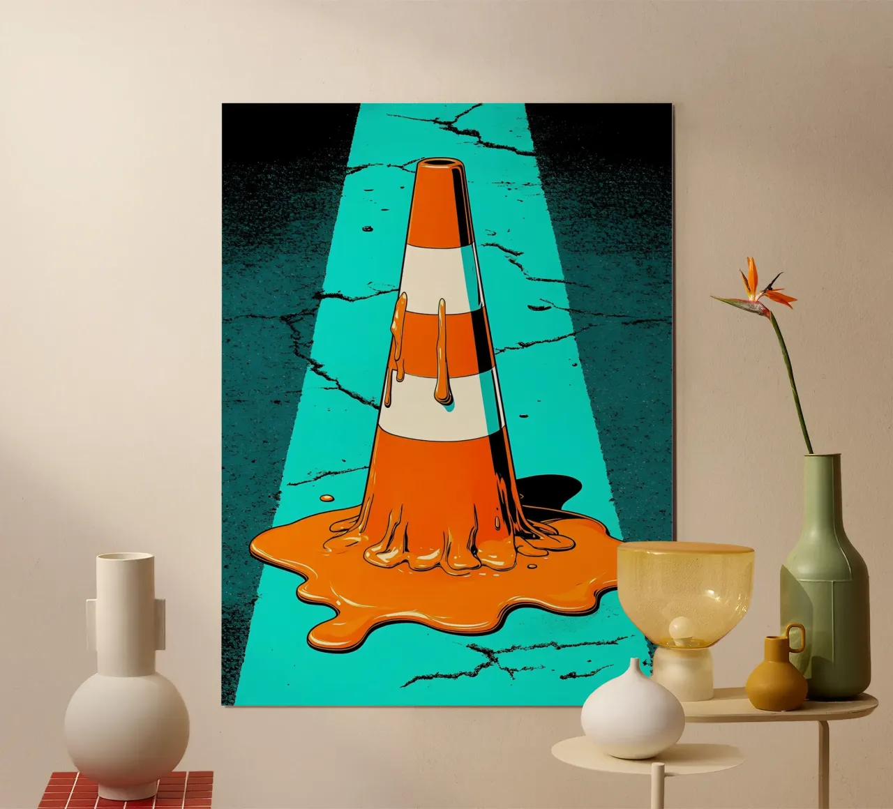Le cône de signalisation en train de fondre - Pop Art hahnemühle de ColorCrash Gallery