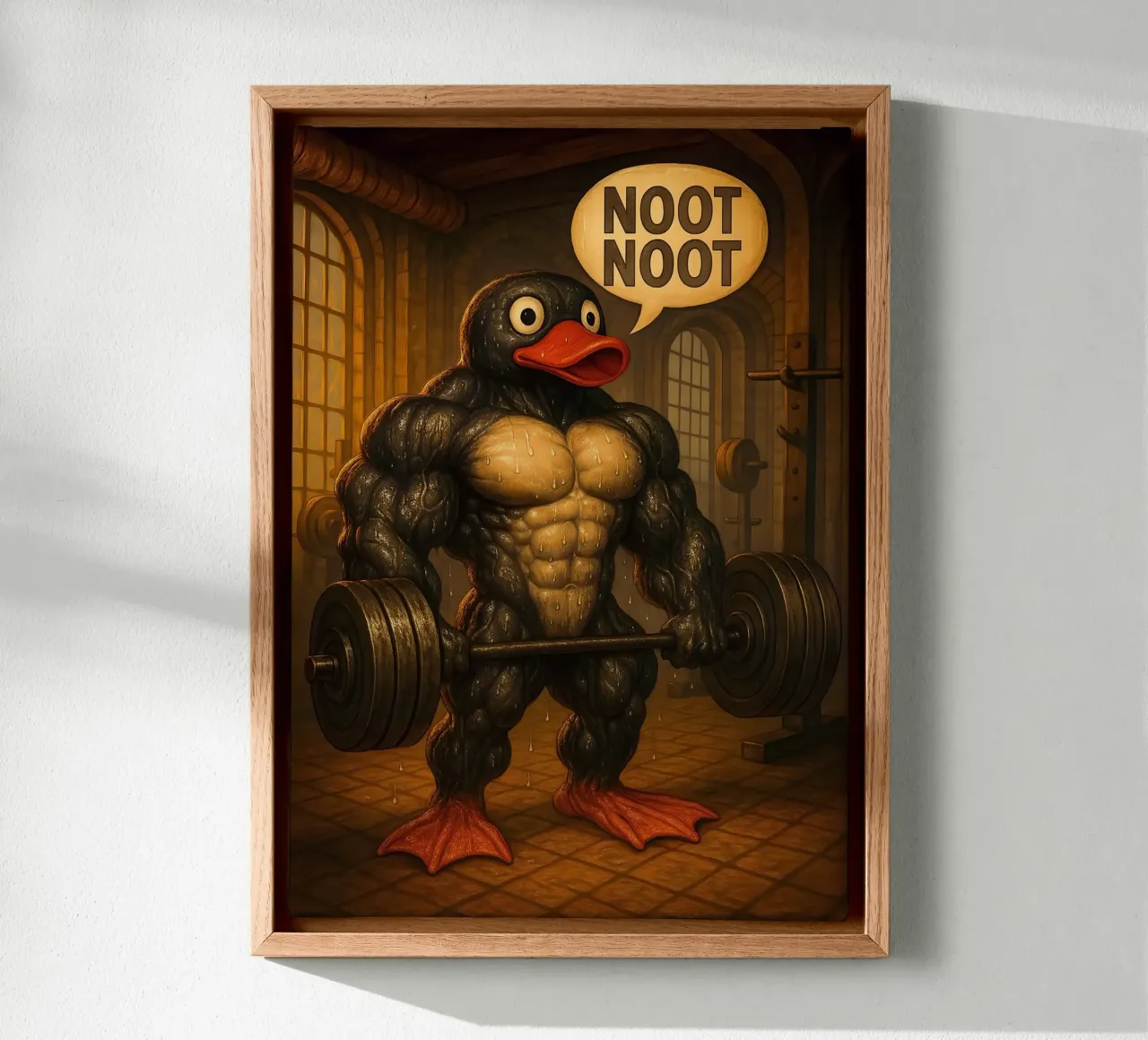 Pumping Pingu Gym Art tela con Cornice a cassetta da Lootprint