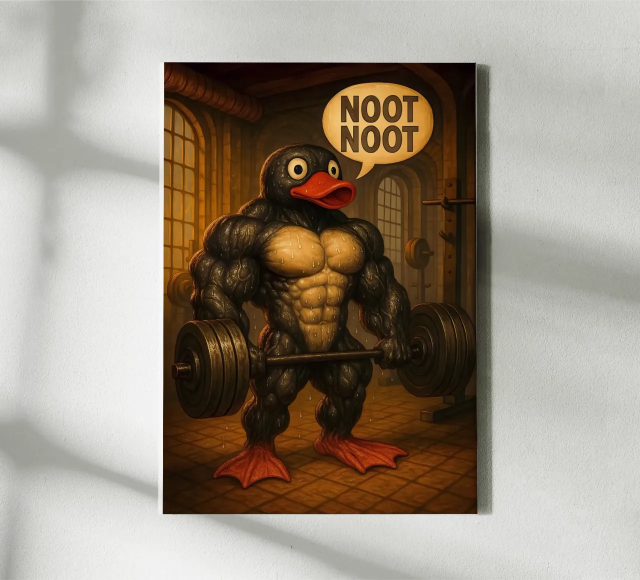 Pumping Pingu Gym Art tela con Cornice a cassetta da Lootprint