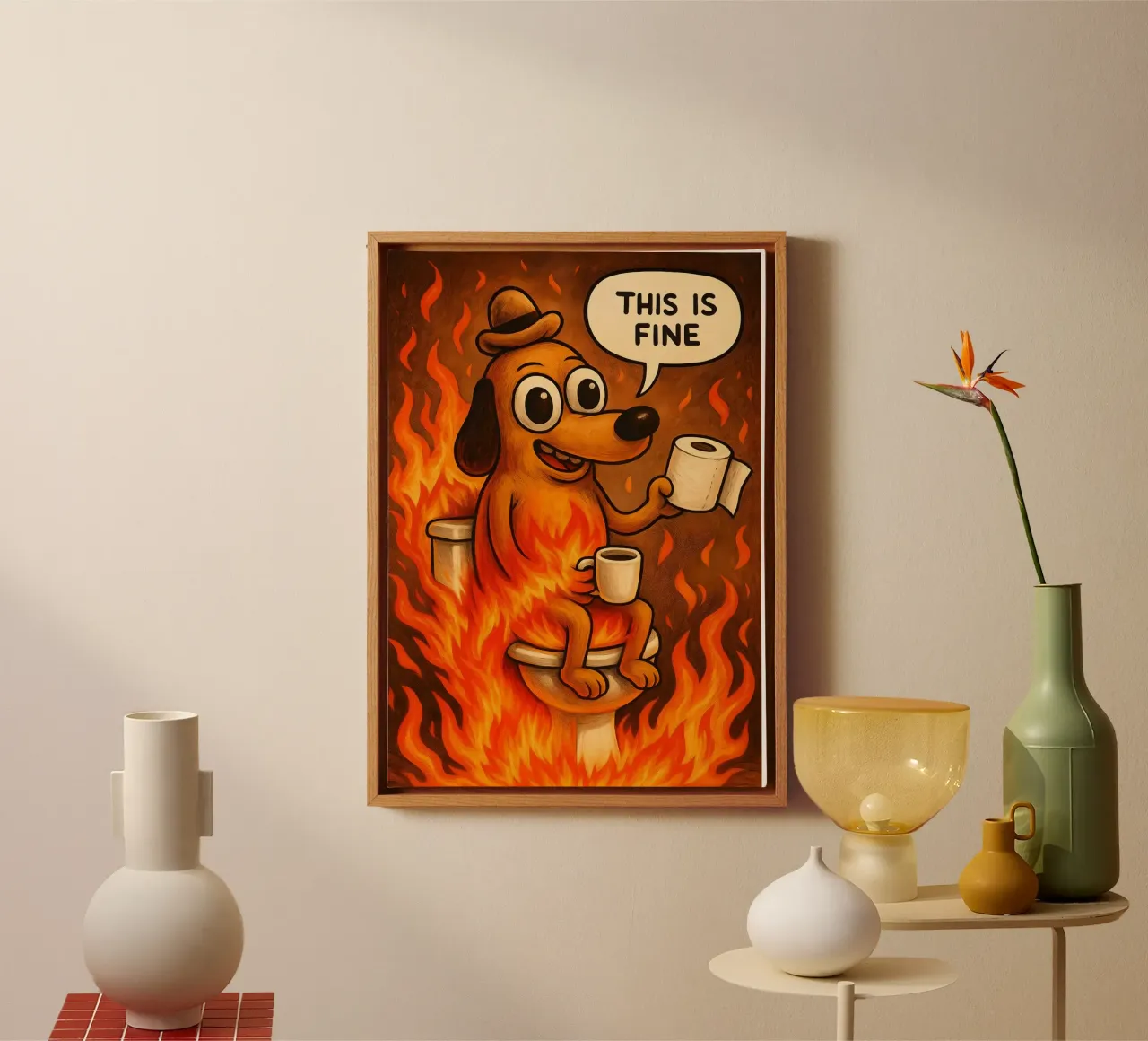This Is Fine Toilet Meme tela con Cornice a cassetta da Lootprint