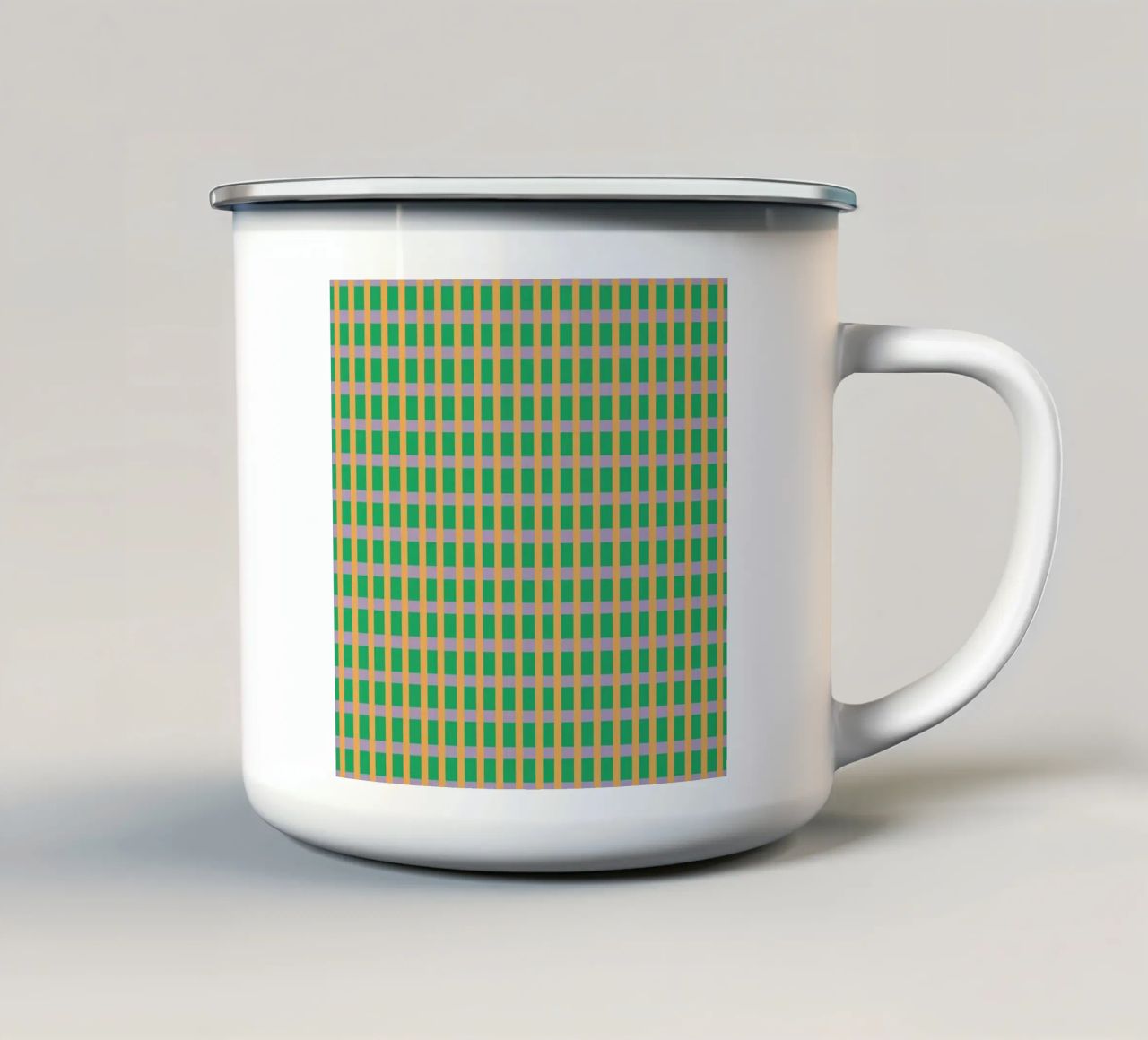 Motivo senza cuciture Gingham Green tazza in smalto da Little Dean