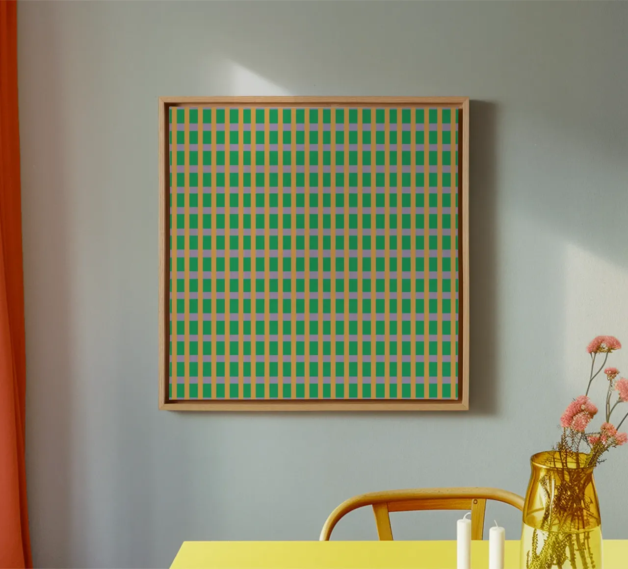 Gingham Green seamless pattern canvas with Floater frame by Little Dean