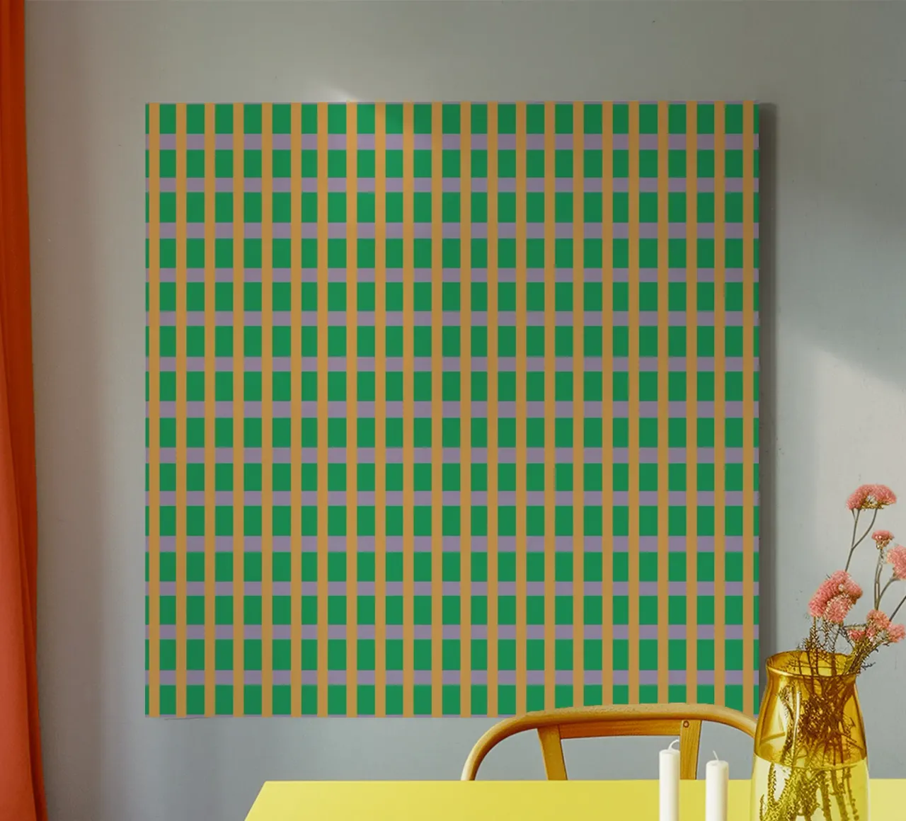 Gingham Green seamless pattern canvas with Floater frame by Little Dean