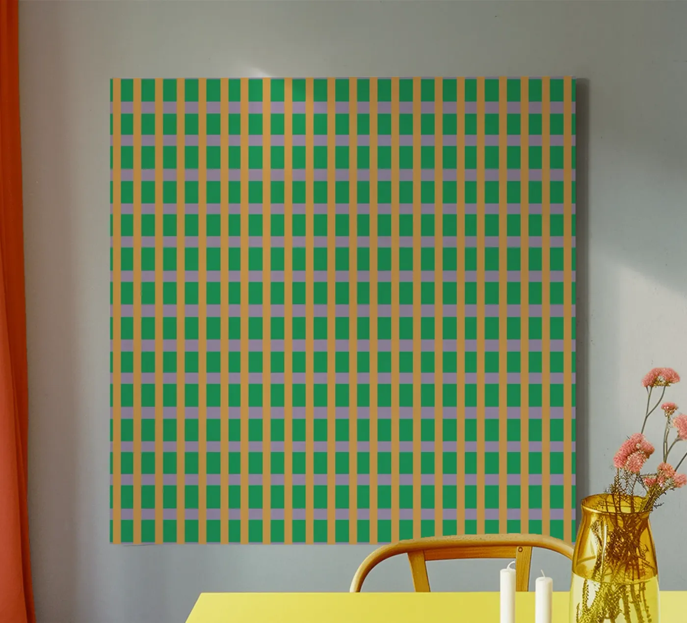 Gingham Green seamless pattern canvas van Little Dean