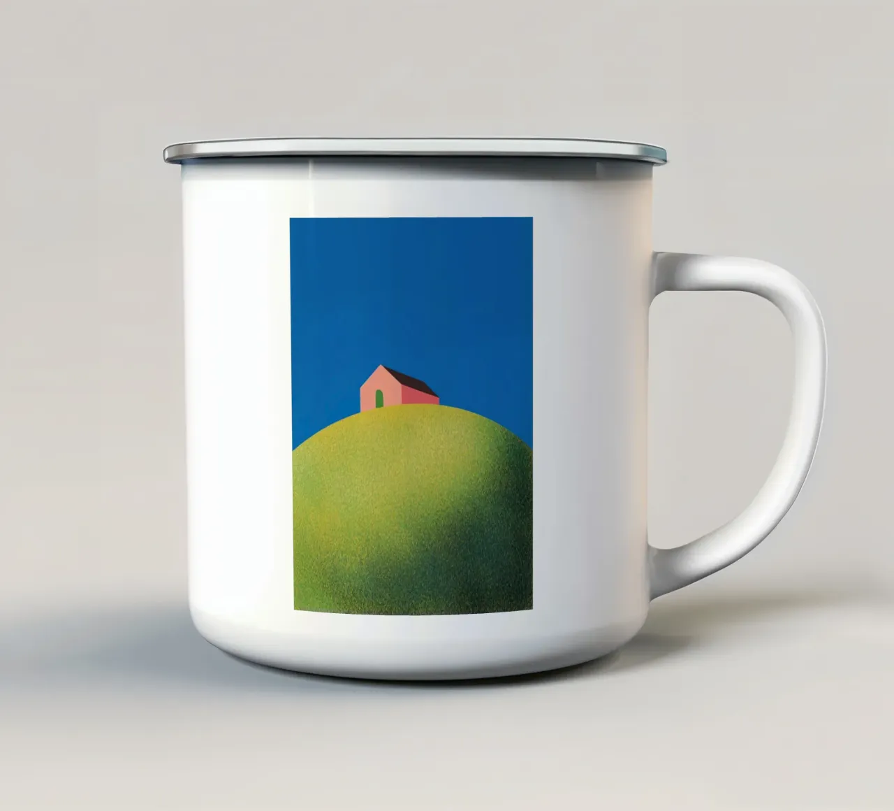 Fienile rosso sulla collina tazza in smalto da Little Dean