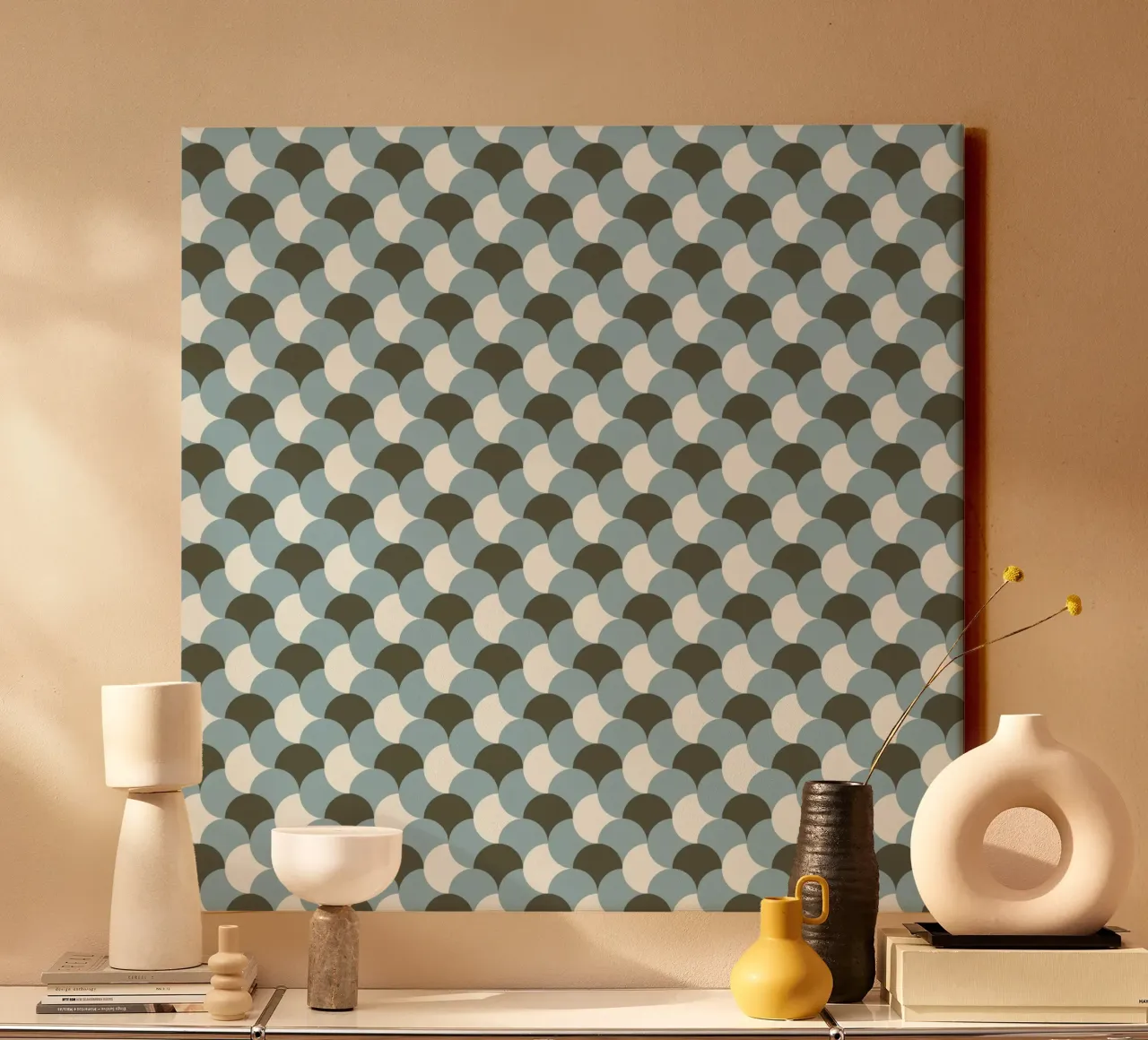 Geometrical gingham pastel pattern grey variant canvas by Little Dean