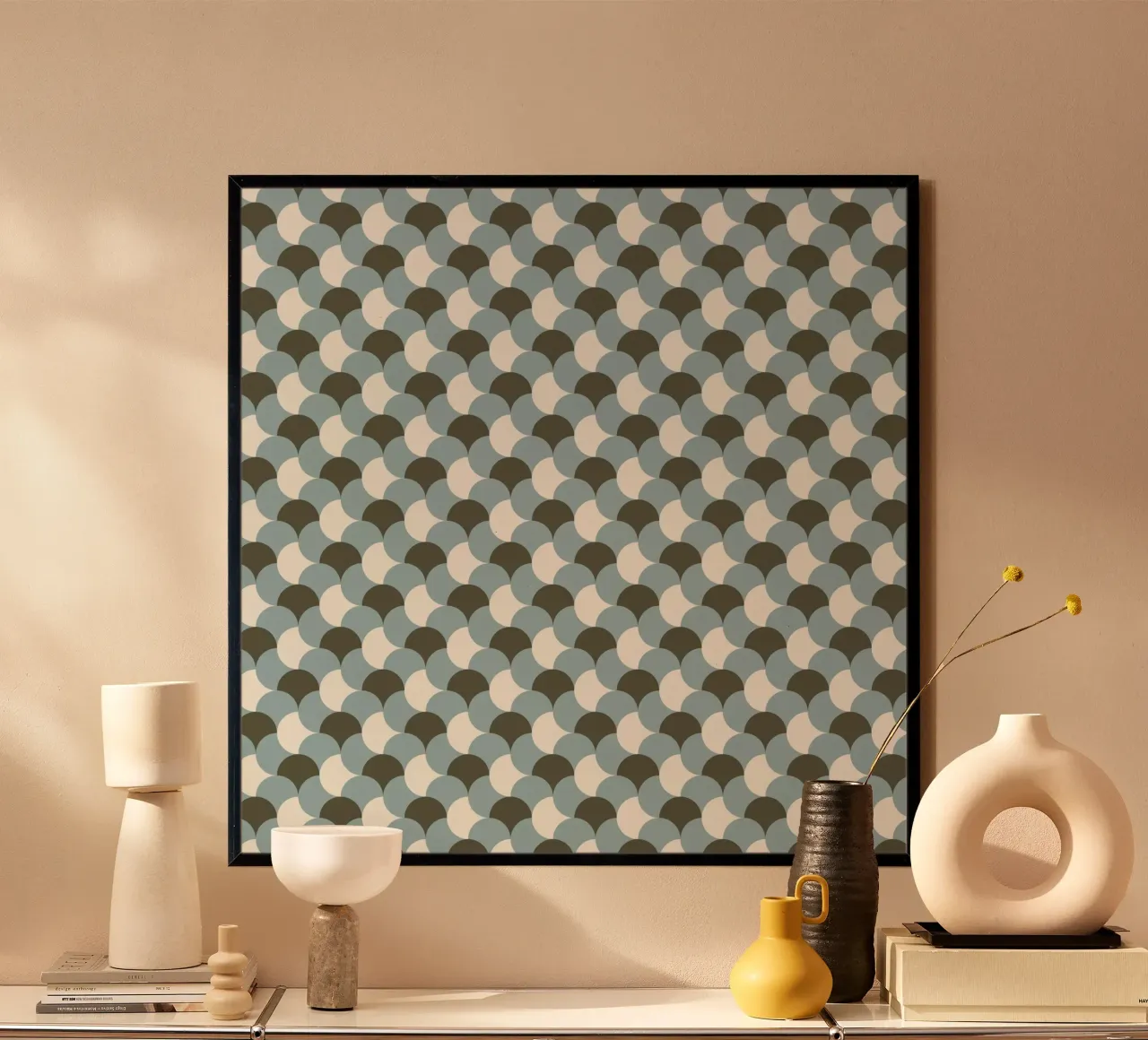 Geometrical gingham pastel pattern grey variant poster by Little Dean