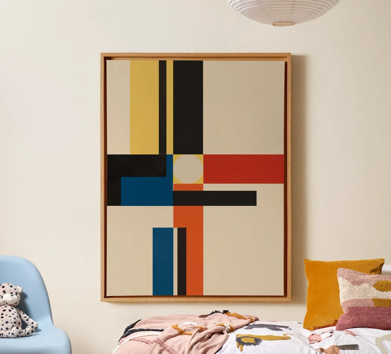 Bauhaus block arrangement canvas with Floater frame by Little Dean