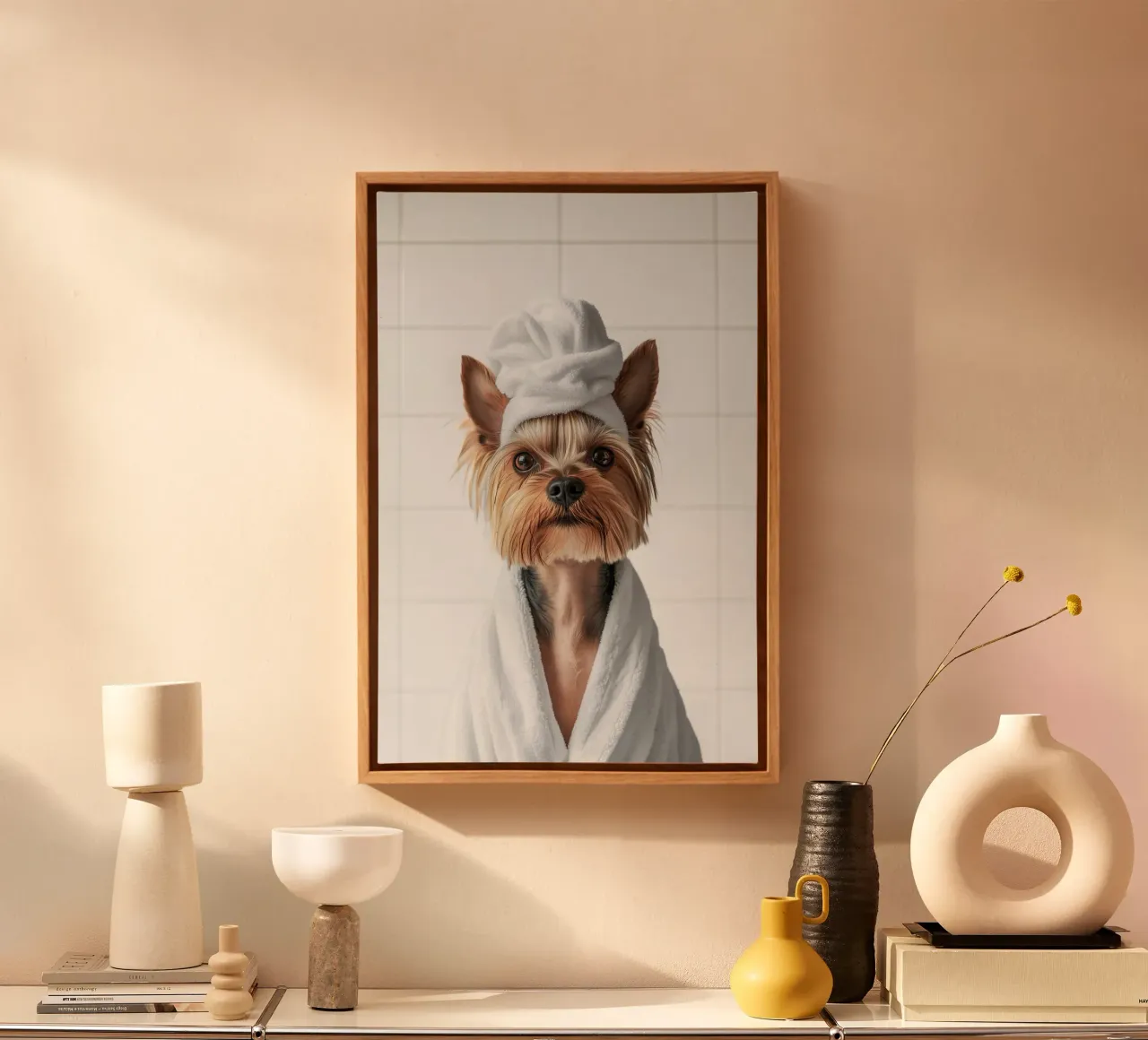 Benessere dello Yorkshire Terrier tela con Cornice a cassetta da Carinaprint