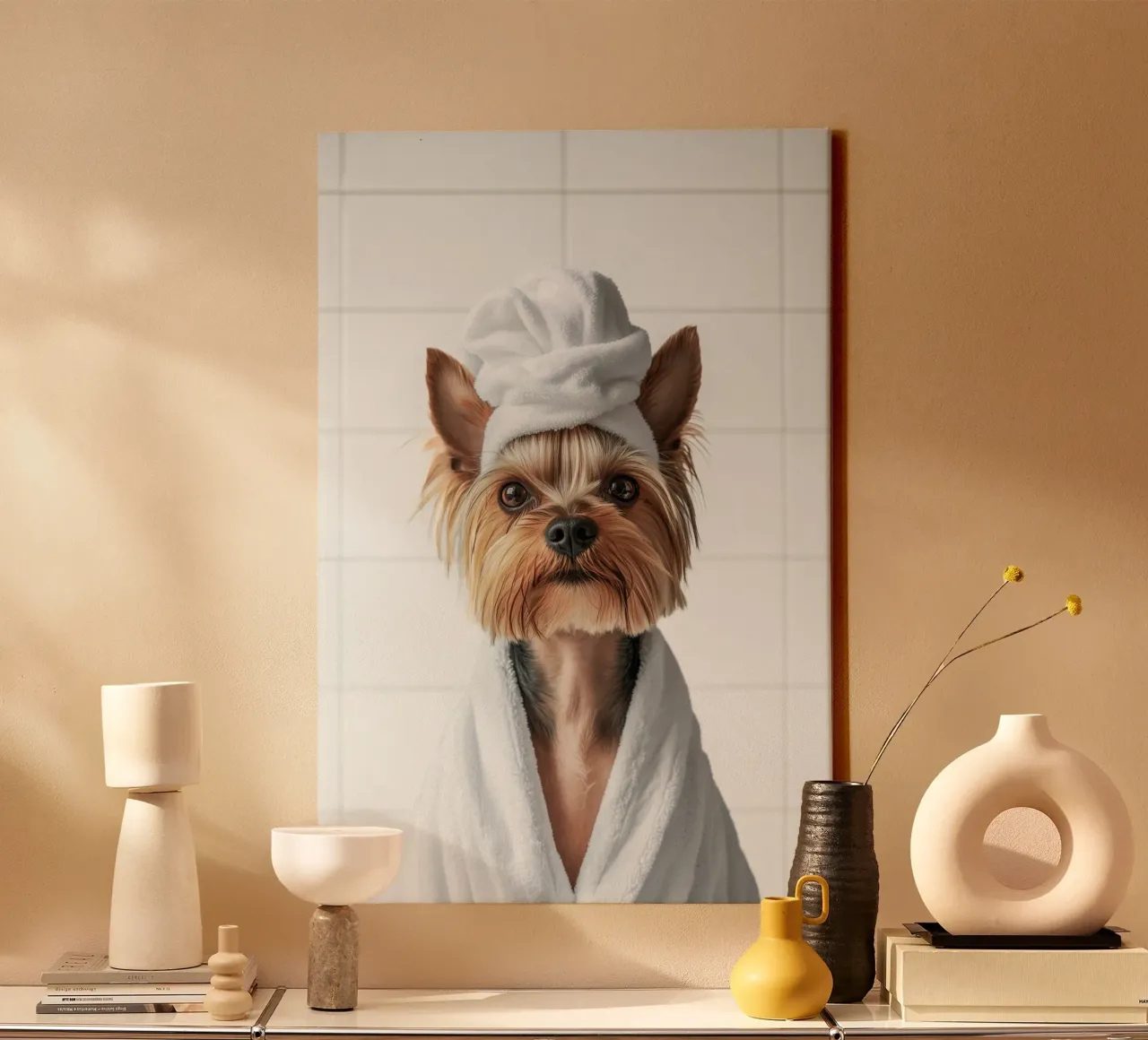 Benessere dello Yorkshire Terrier tela con Cornice a cassetta da Carinaprint