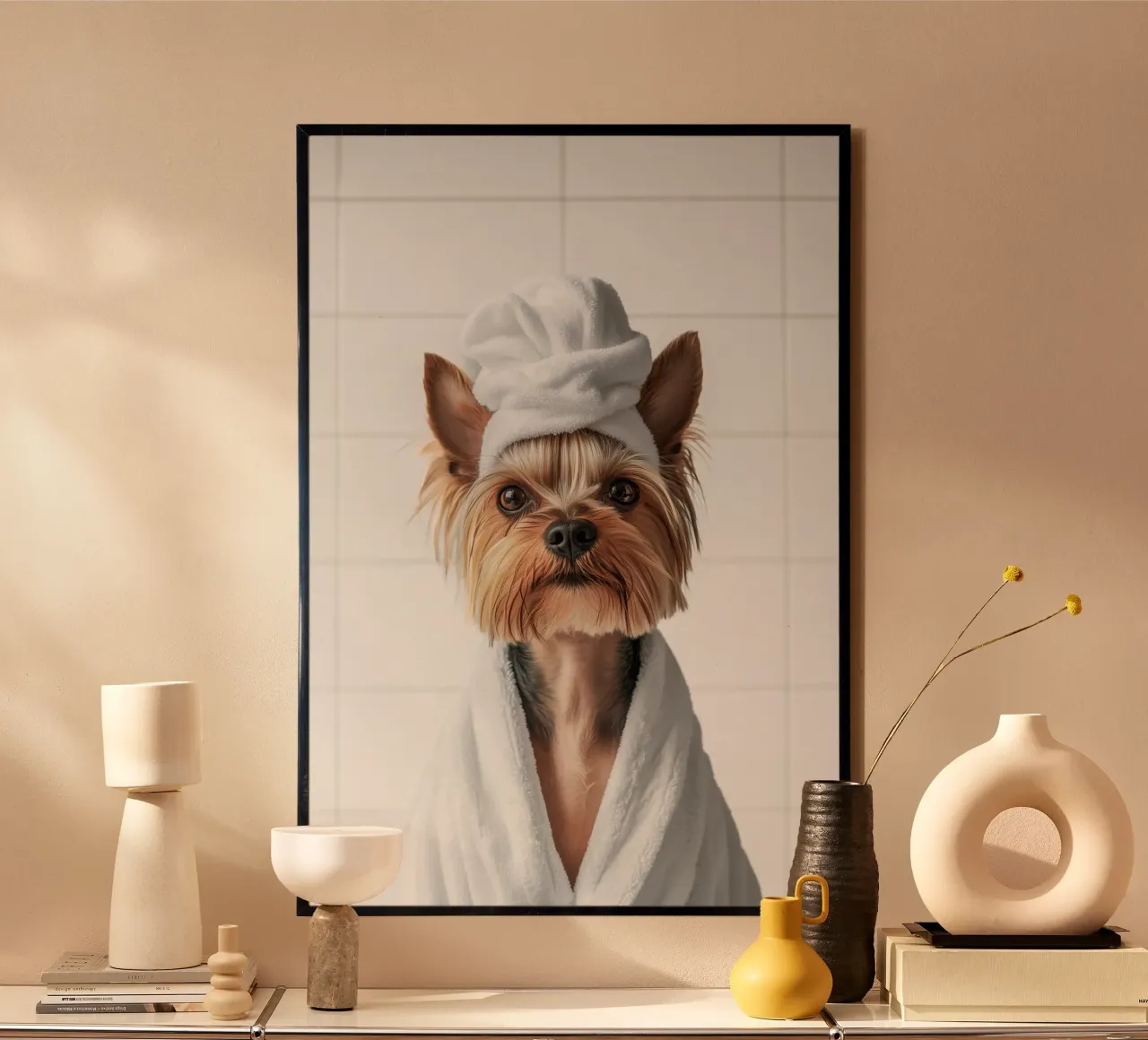 Benessere dello Yorkshire Terrier poster con telaio in legno da Carinaprint