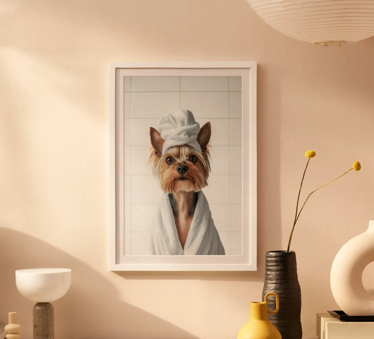 Benessere dello Yorkshire Terrier poster con telaio in legno da Carinaprint