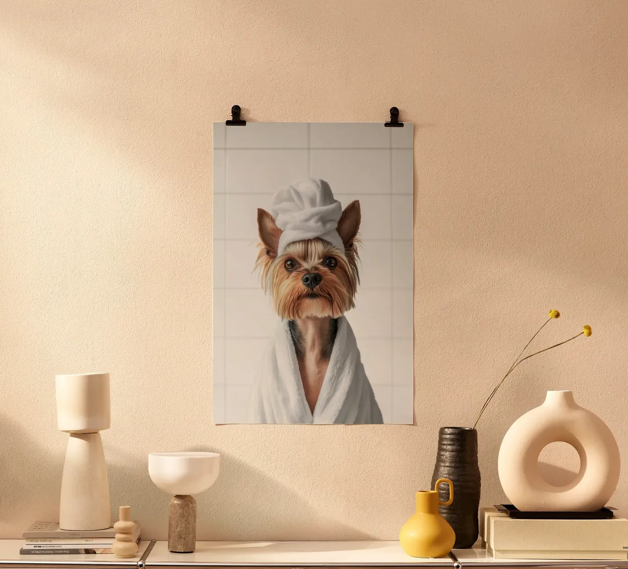Benessere dello Yorkshire Terrier poster con telaio in legno da Carinaprint