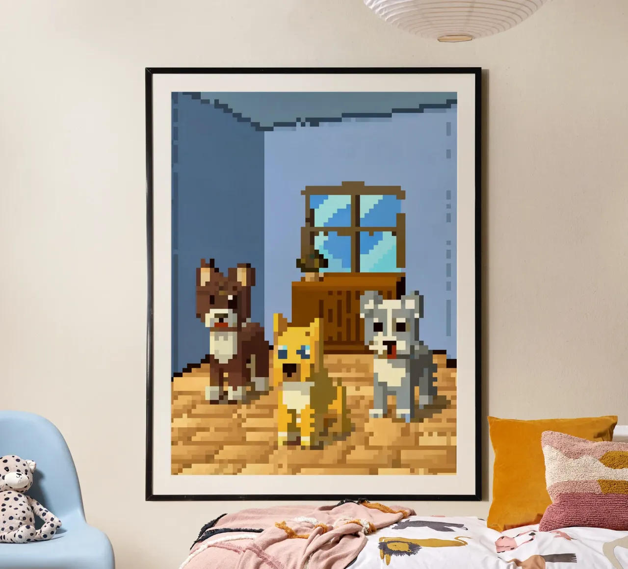 Tre cani carini poster con telaio in plastica da DOG AND CAT