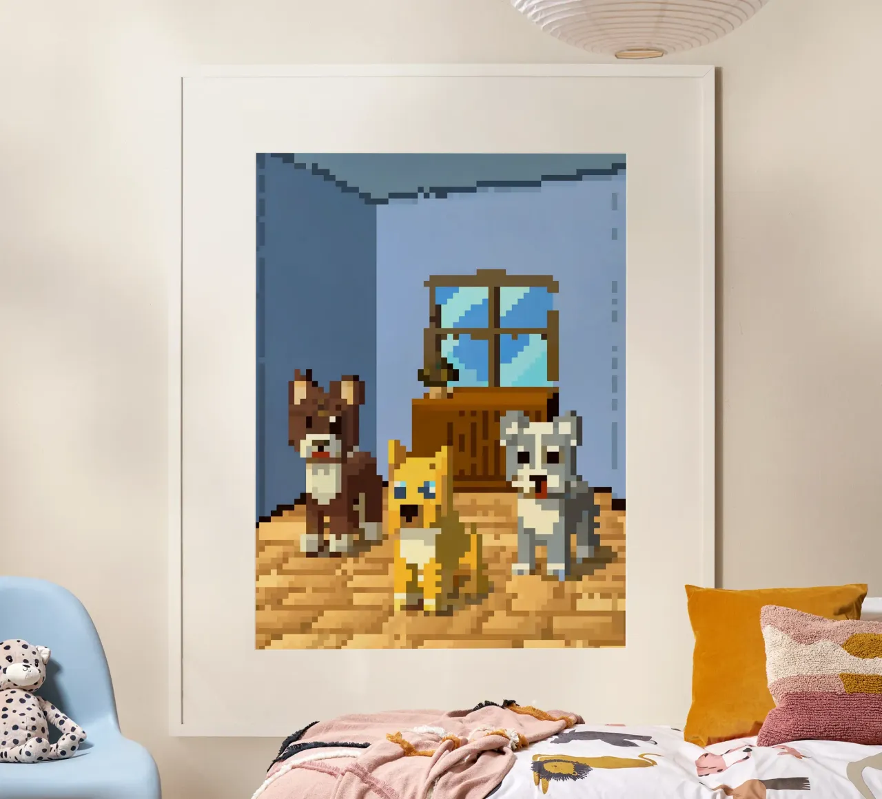 Tre cani carini poster con telaio in plastica da DOG AND CAT