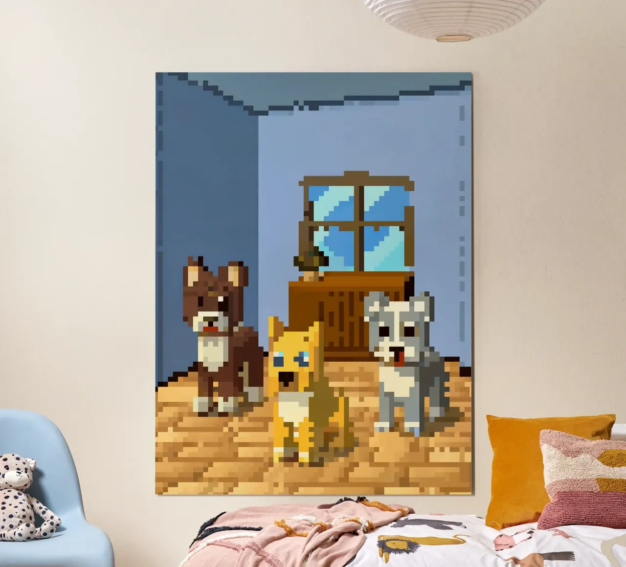 Tre cani carini poster con telaio in plastica da DOG AND CAT
