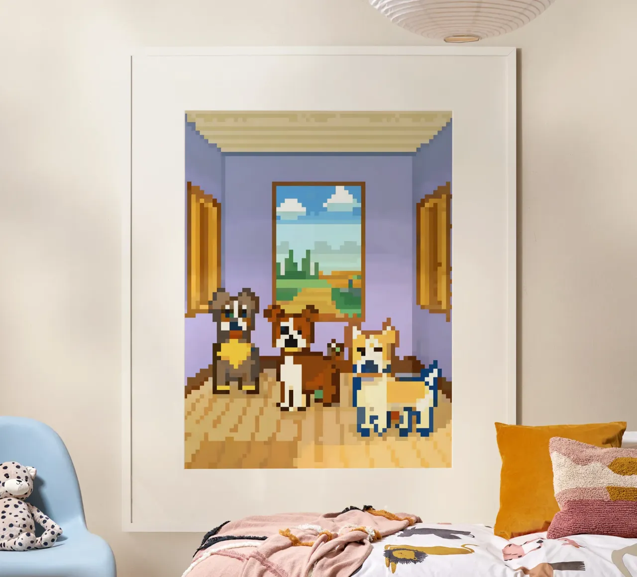 Tre cani carini poster con telaio in legno da DOG AND CAT