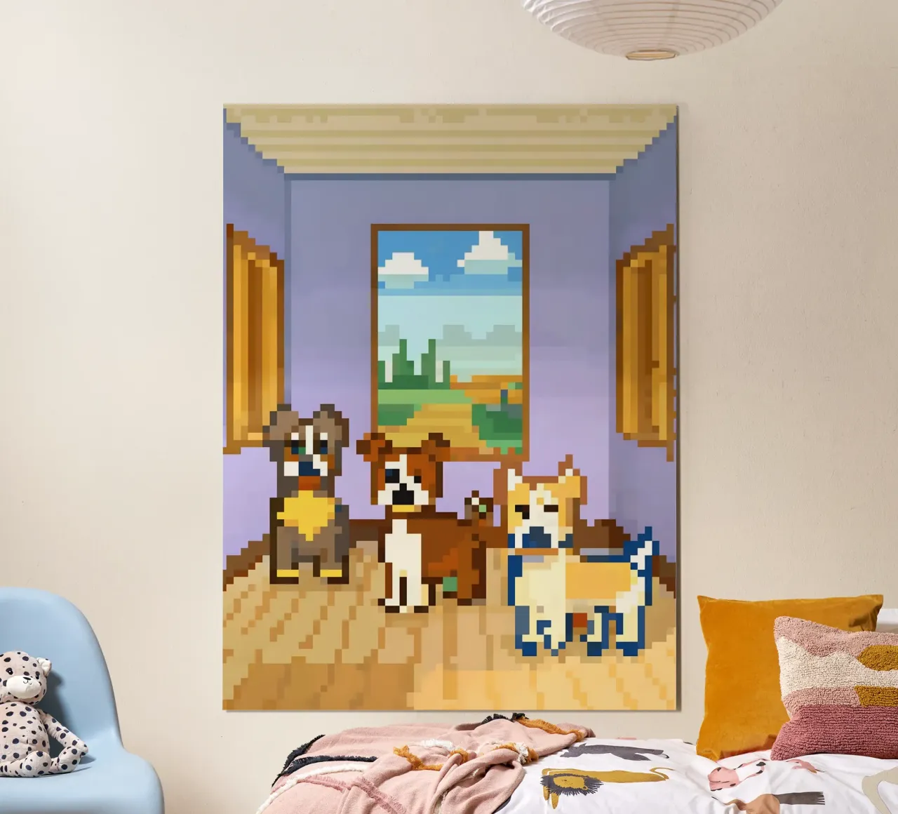 Tre cani carini poster con telaio in legno da DOG AND CAT
