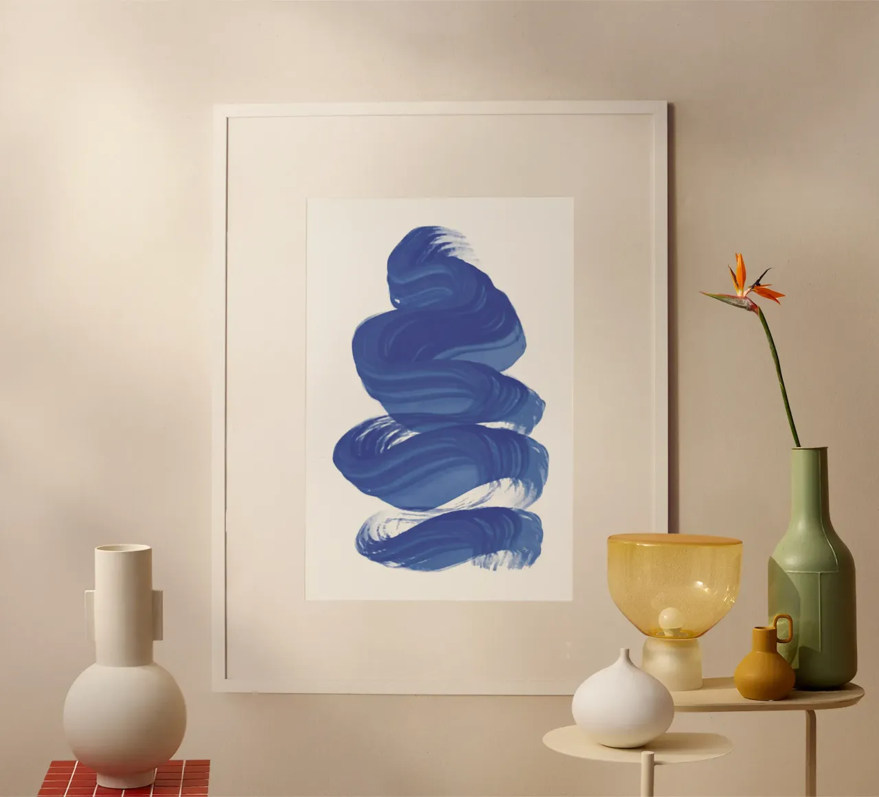 Pennellata astratta contemporanea di colore blu poster con telaio in legno da Martina