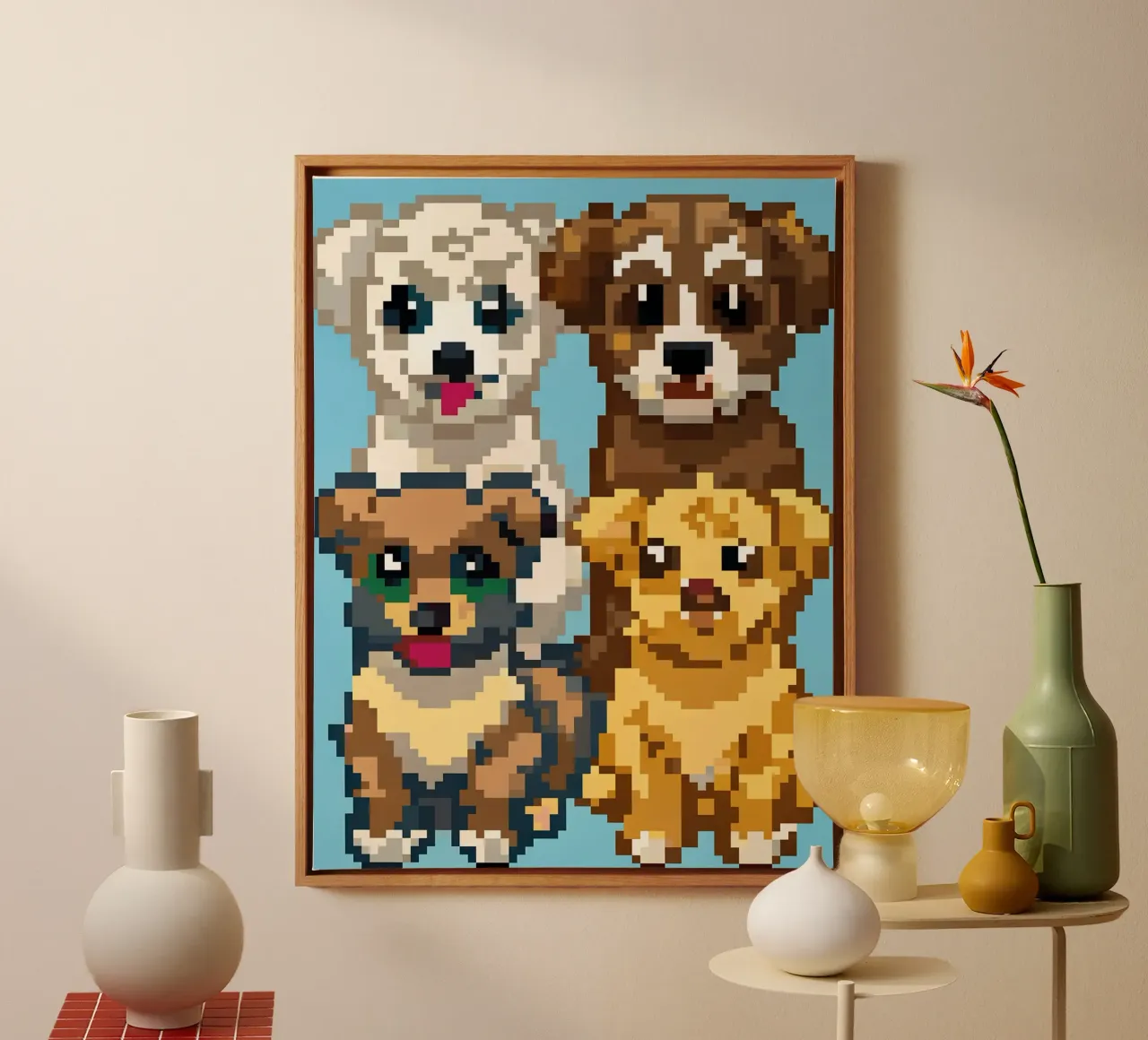 Quattro cuccioli tela con Cornice a cassetta da DOG AND CAT
