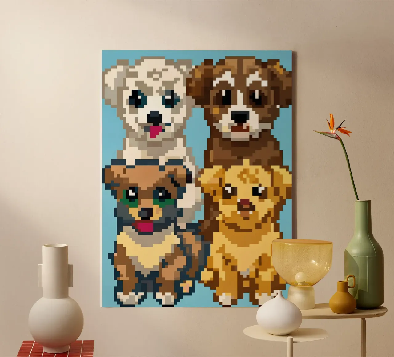 Quattro cuccioli tela con Cornice a cassetta da DOG AND CAT