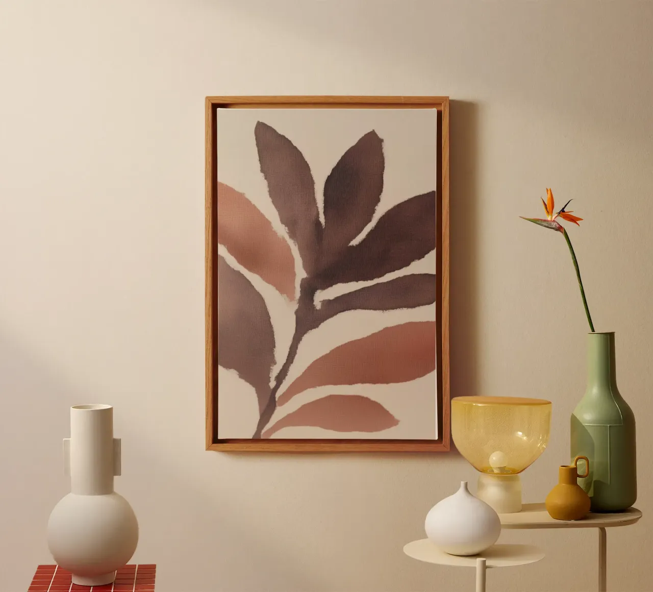 Abstracte bladkunst in aardetinten canvas met Baklijst van Melloi Art Print