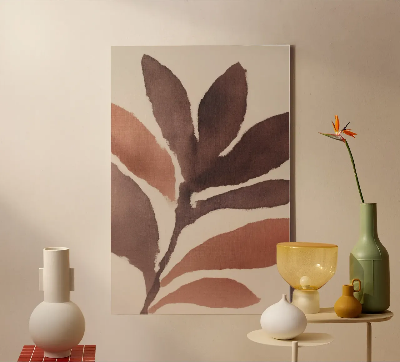 Abstracte bladkunst in aardetinten canvas met Baklijst van Melloi Art Print