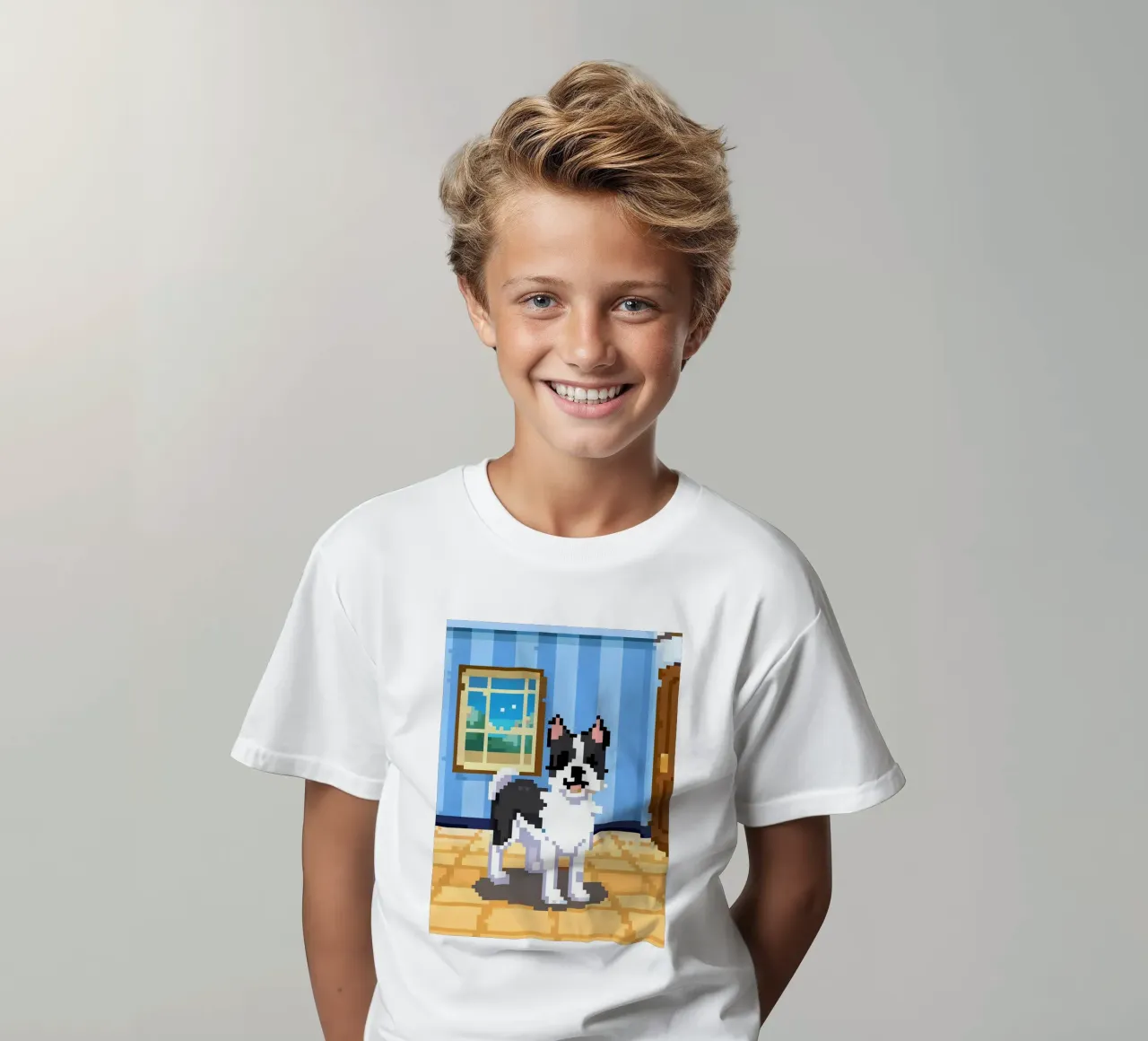Black and white dog kids t-shirt by DOG AND CAT