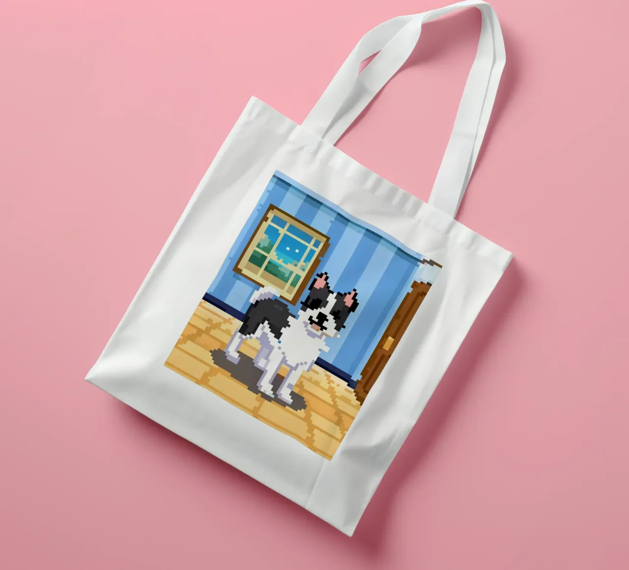 Black and white dog tote bag by DOG AND CAT