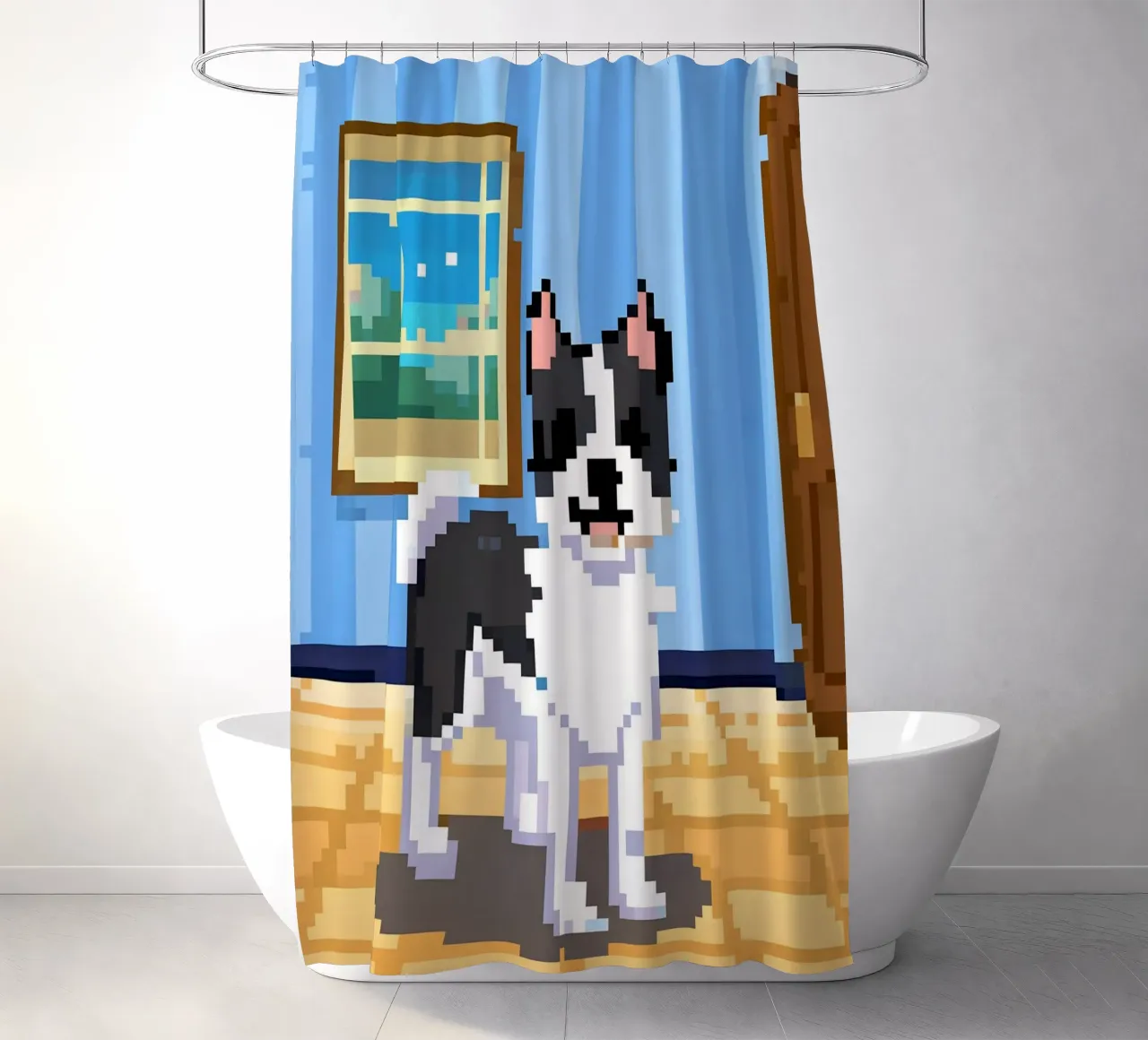 Black and white dog shower curtain by DOG AND CAT