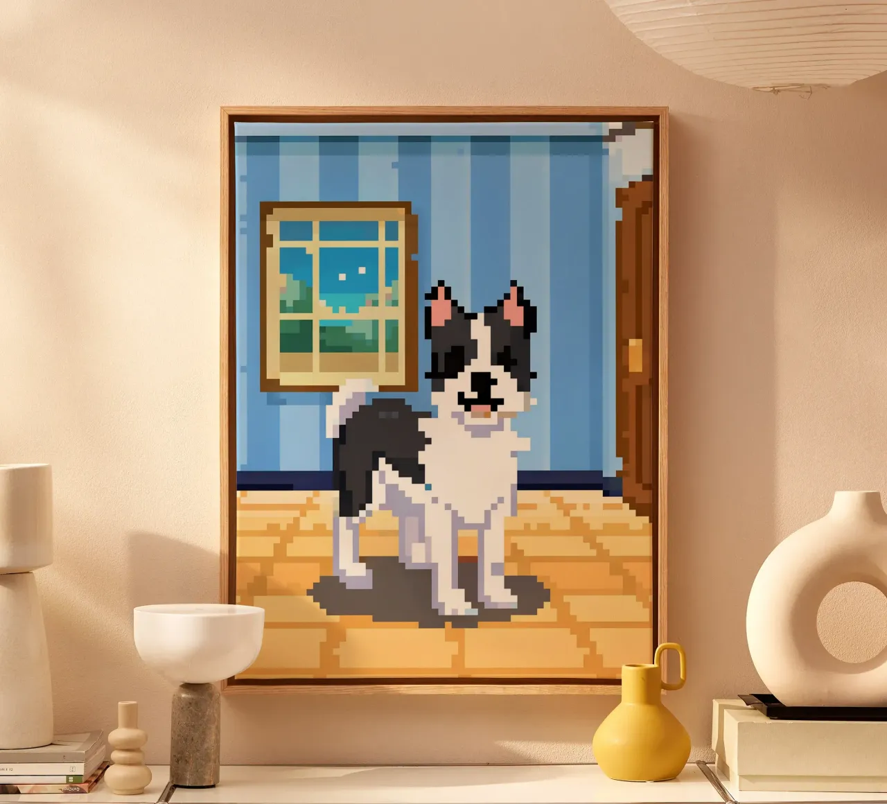 Cane bianco e nero tela con Cornice a cassetta da DOG AND CAT