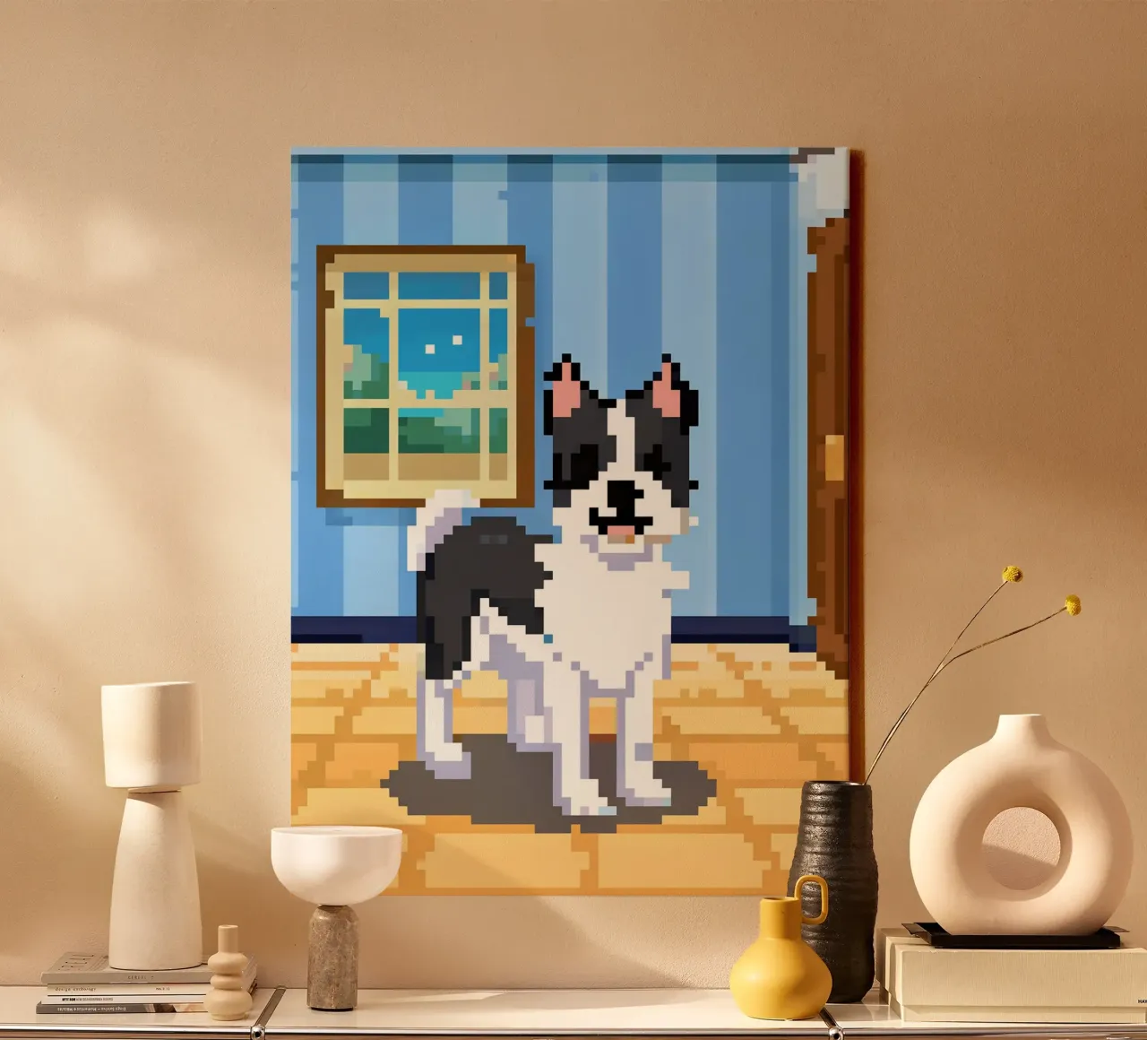 Cane bianco e nero tela con Cornice a cassetta da DOG AND CAT