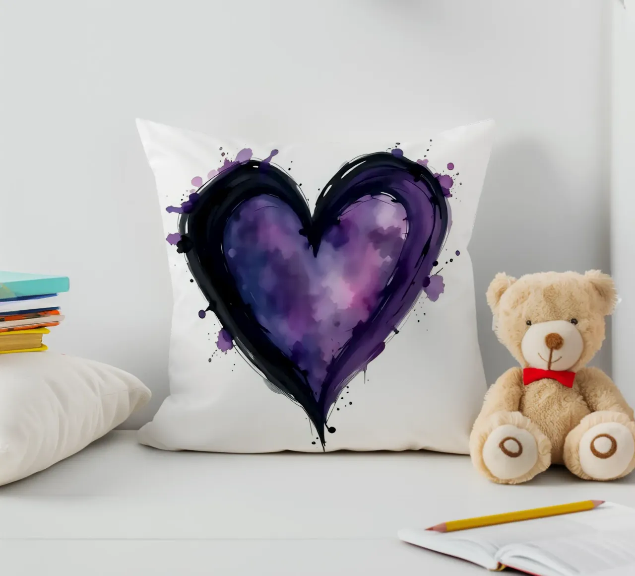 cuore_nero_viola_1 cuscino da Pink- und LoveArt by LK