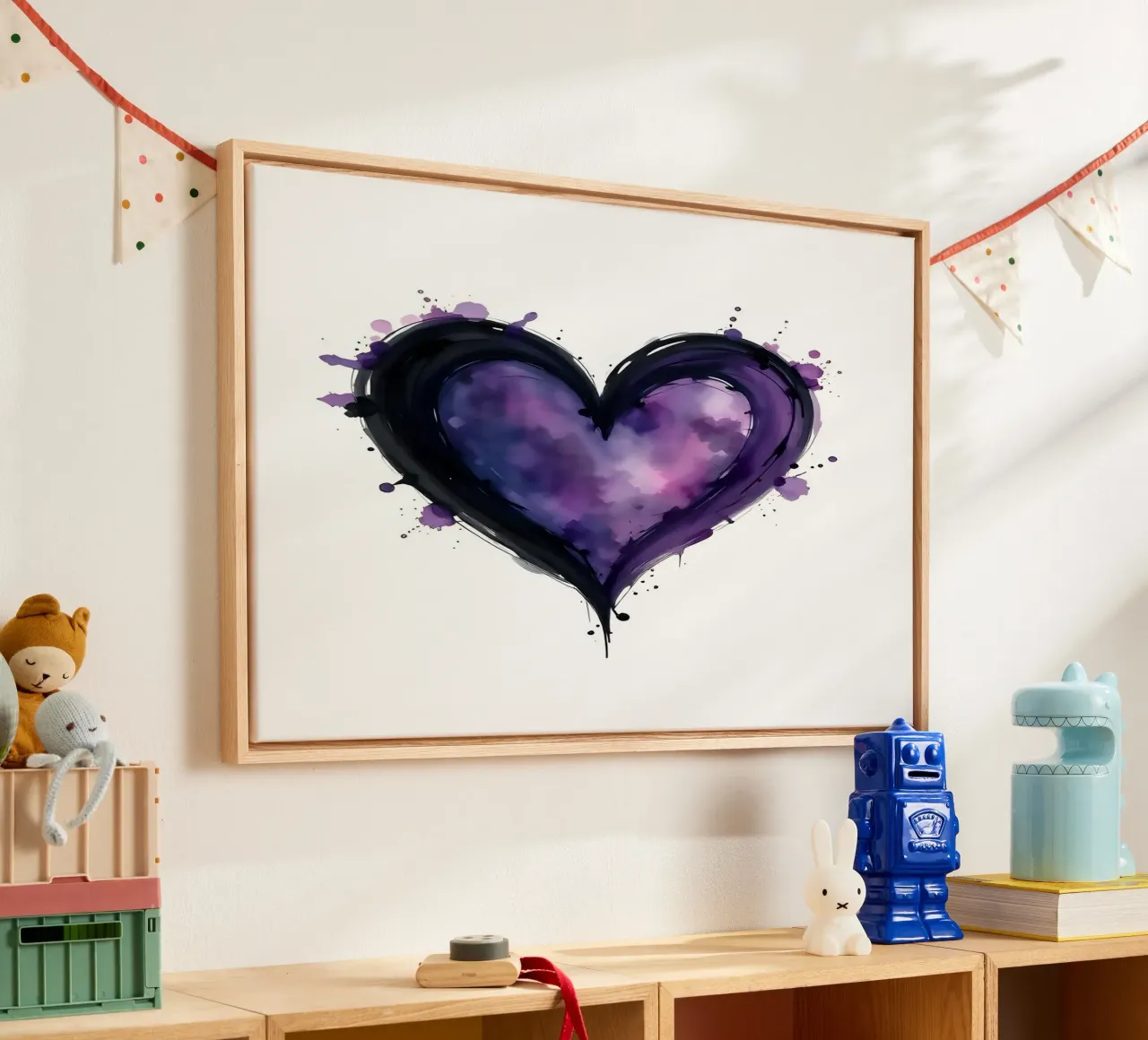 cuore_nero_viola_1 tela con Cornice a cassetta da Pink- und LoveArt by LK