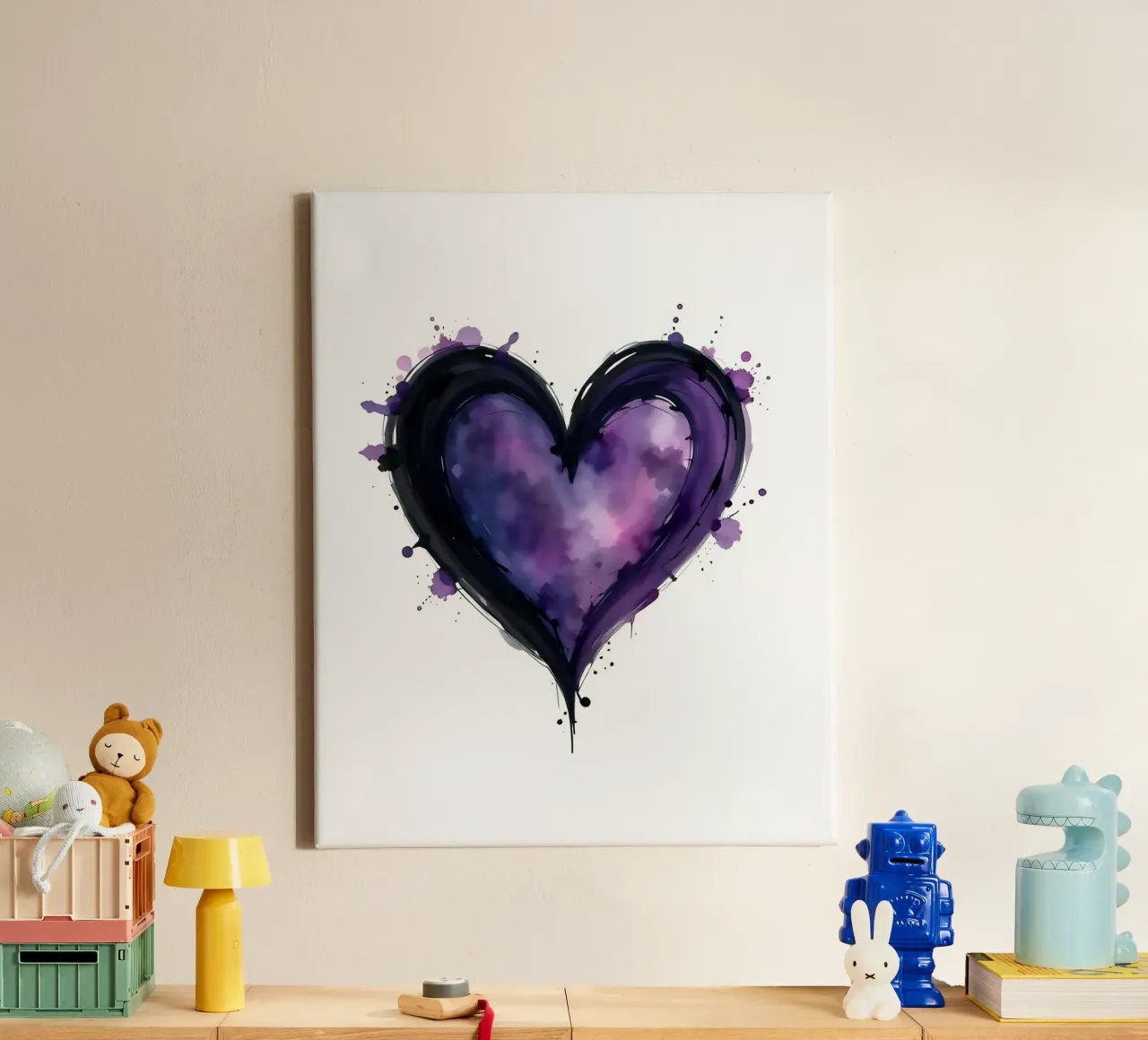 cuore_nero_viola_1 tela con Cornice a cassetta da Pink- und LoveArt by LK