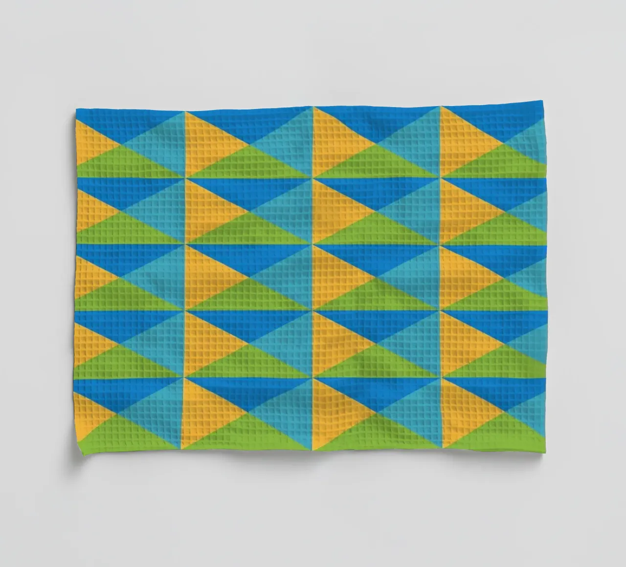 Motif printanier, couleurs jaune, vert, bleu, forme géométrique torchon de CreatedbySon